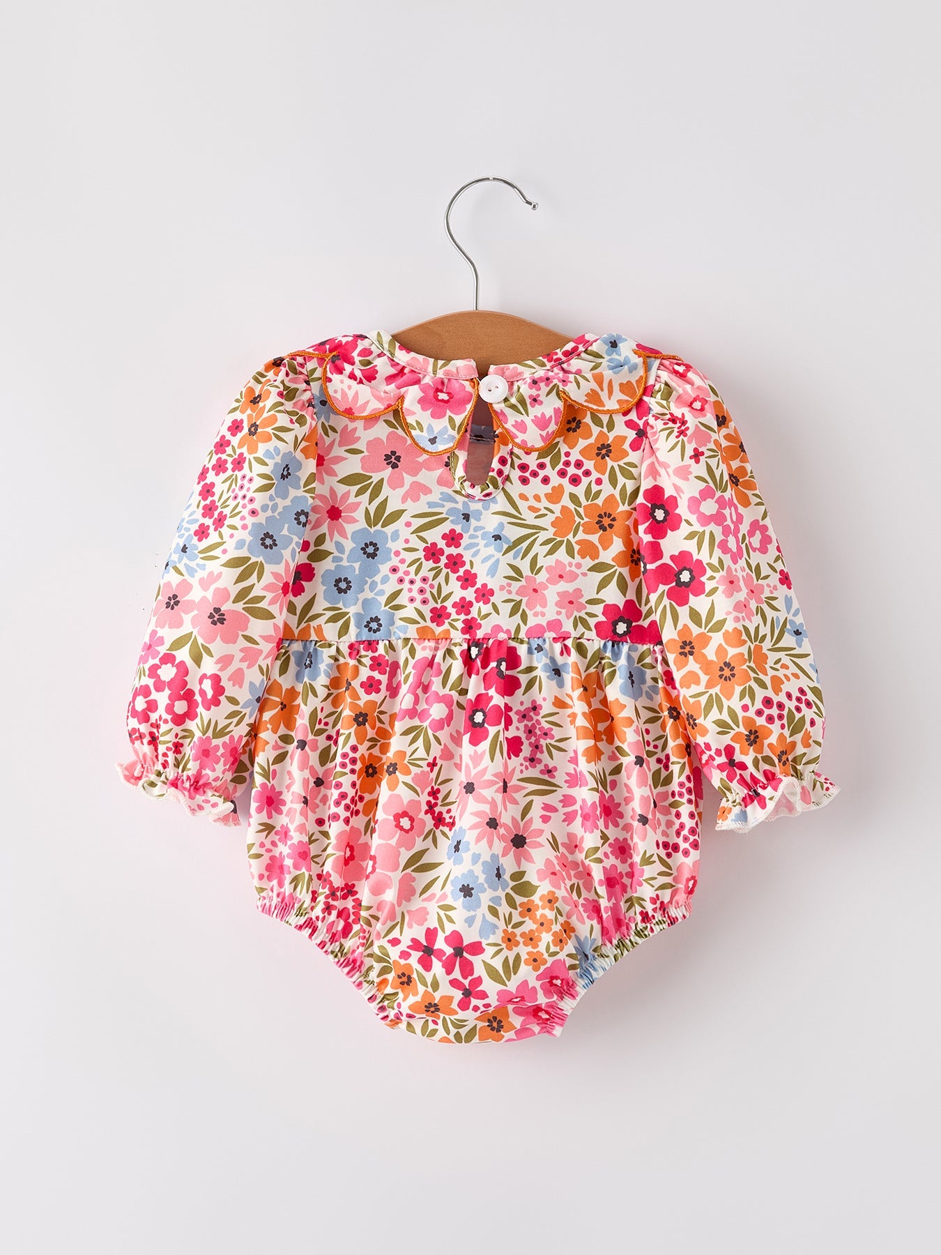 PREORDER Halloween Pumpkin Bow Smock Embroidered Floral Baby Girl Romper