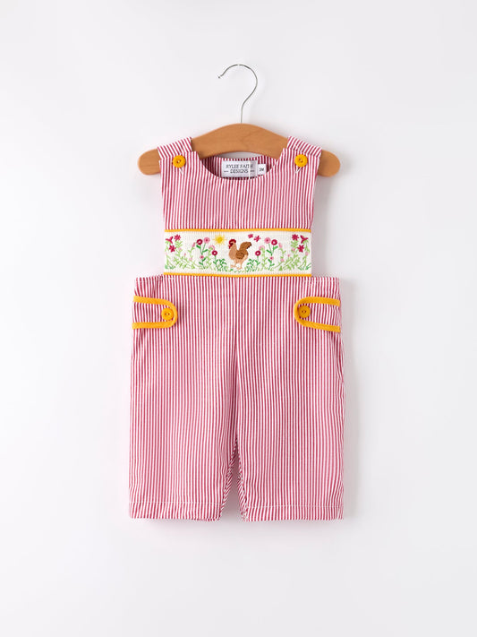 Autumn Rooster Smock Embroidered Boys Romper