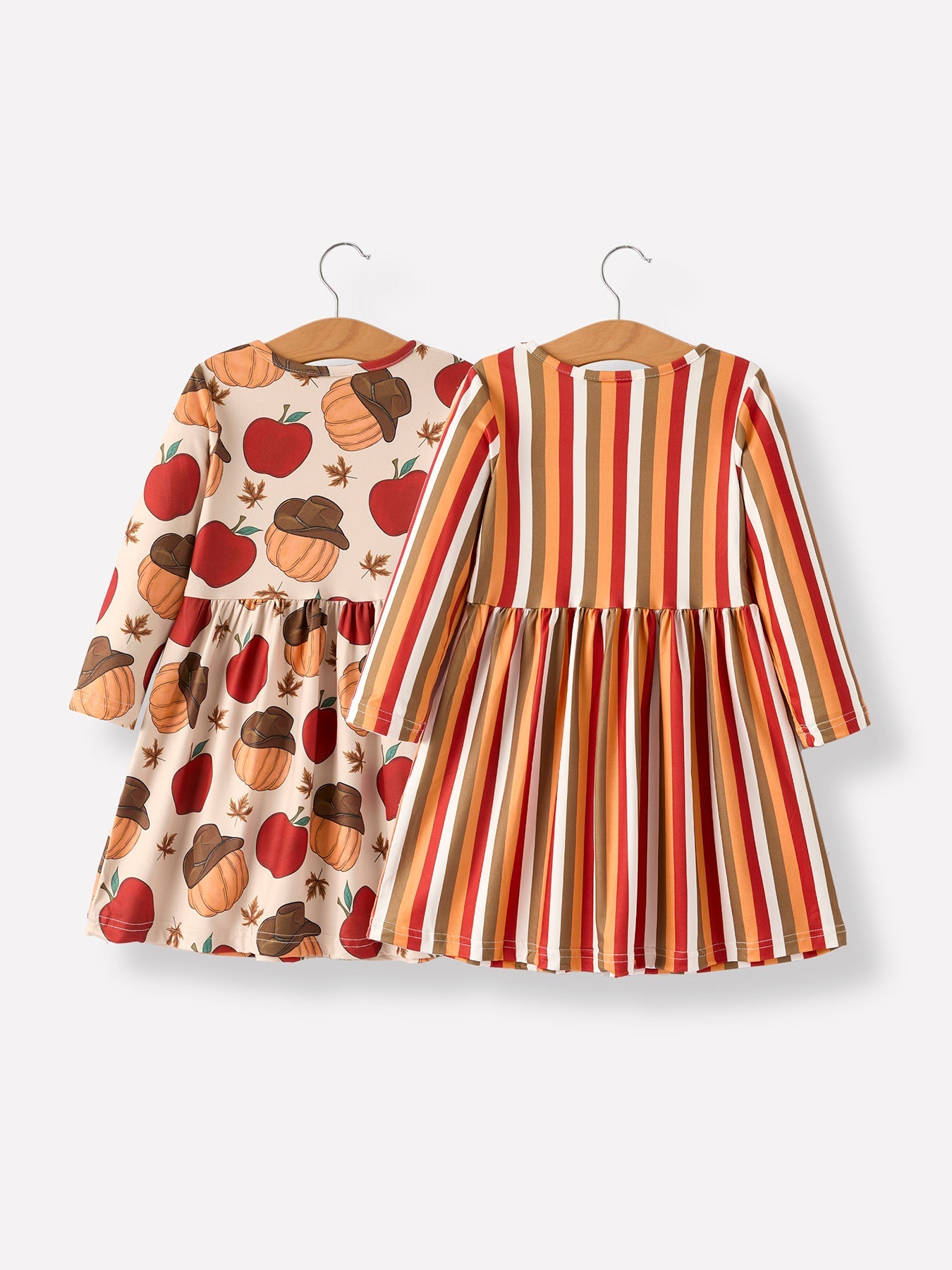 2 Piece Thanksgiving Pumpkin Stripe Print Girls Dress Set