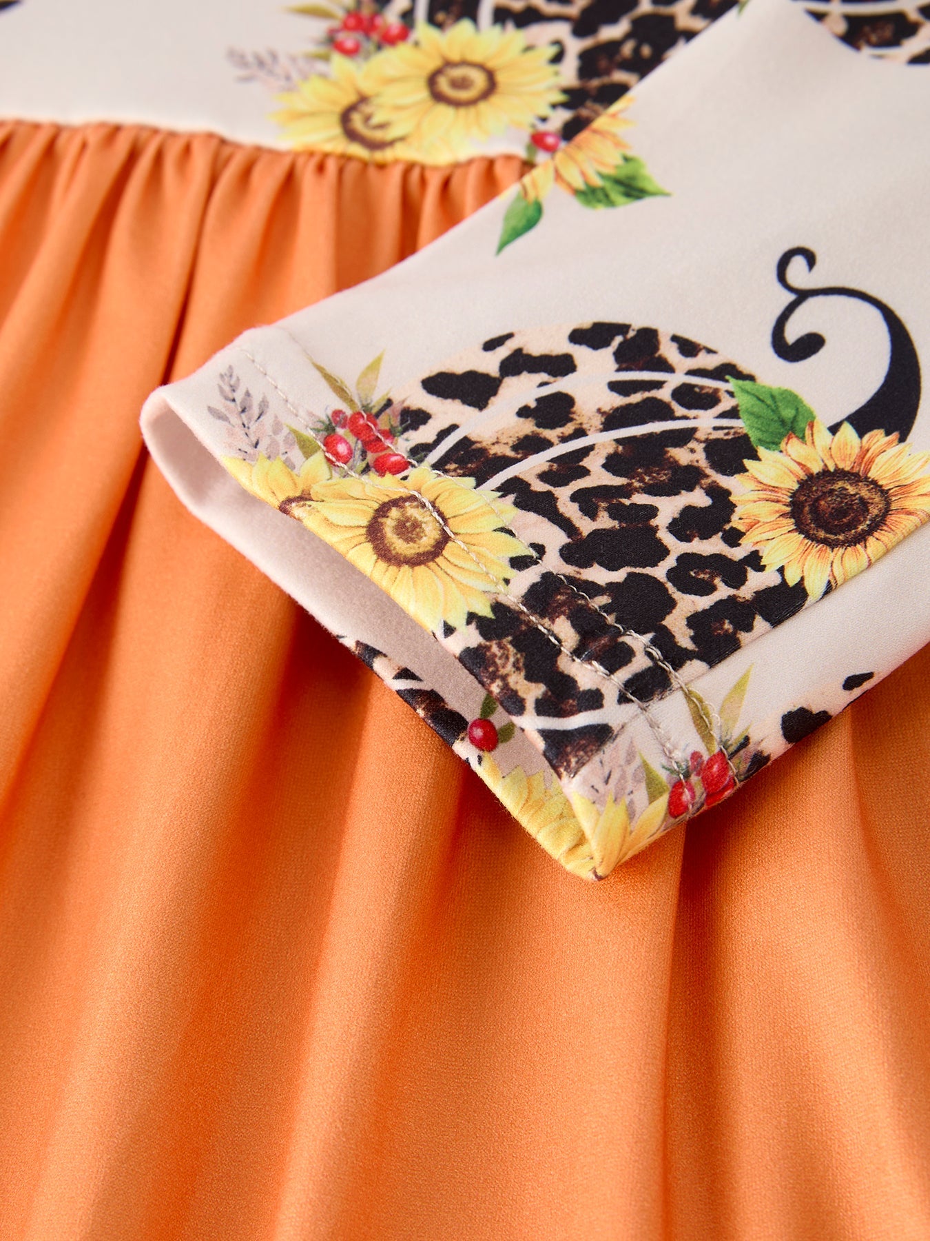 Thanksgiving Pumpkin Leopard Floral Print Girls Dress