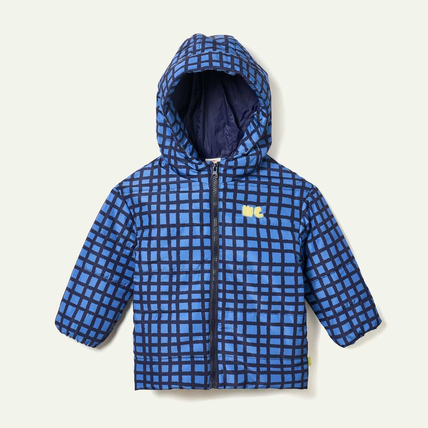 Recycled Nylon Blue Grid  Puffer