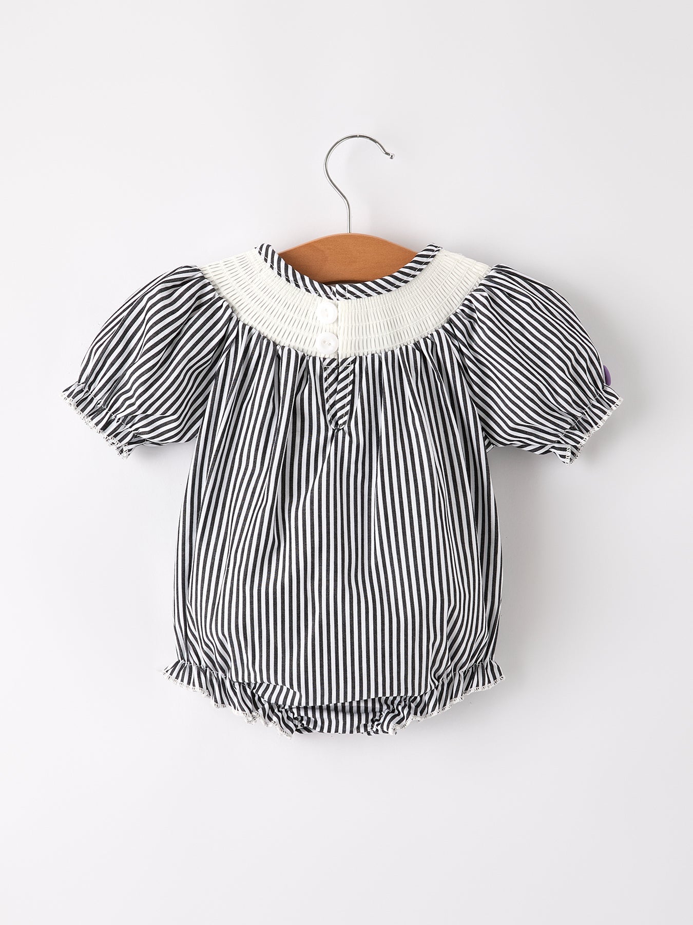 Halloween Striped "Trick Or Treat" Smock Embroidered Baby Girl Romper