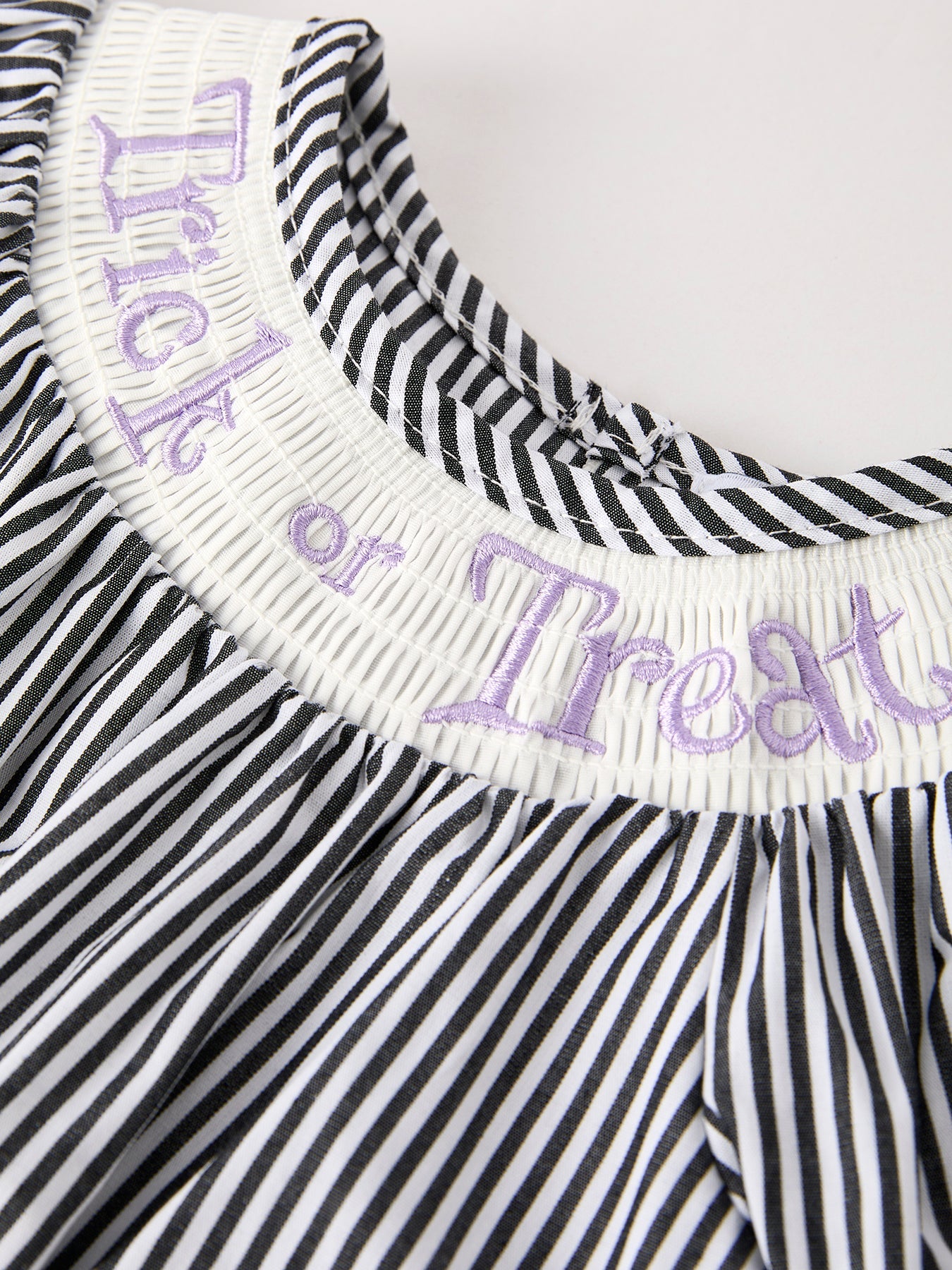 Halloween Striped "Trick Or Treat" Smock Embroidered Baby Girl Romper