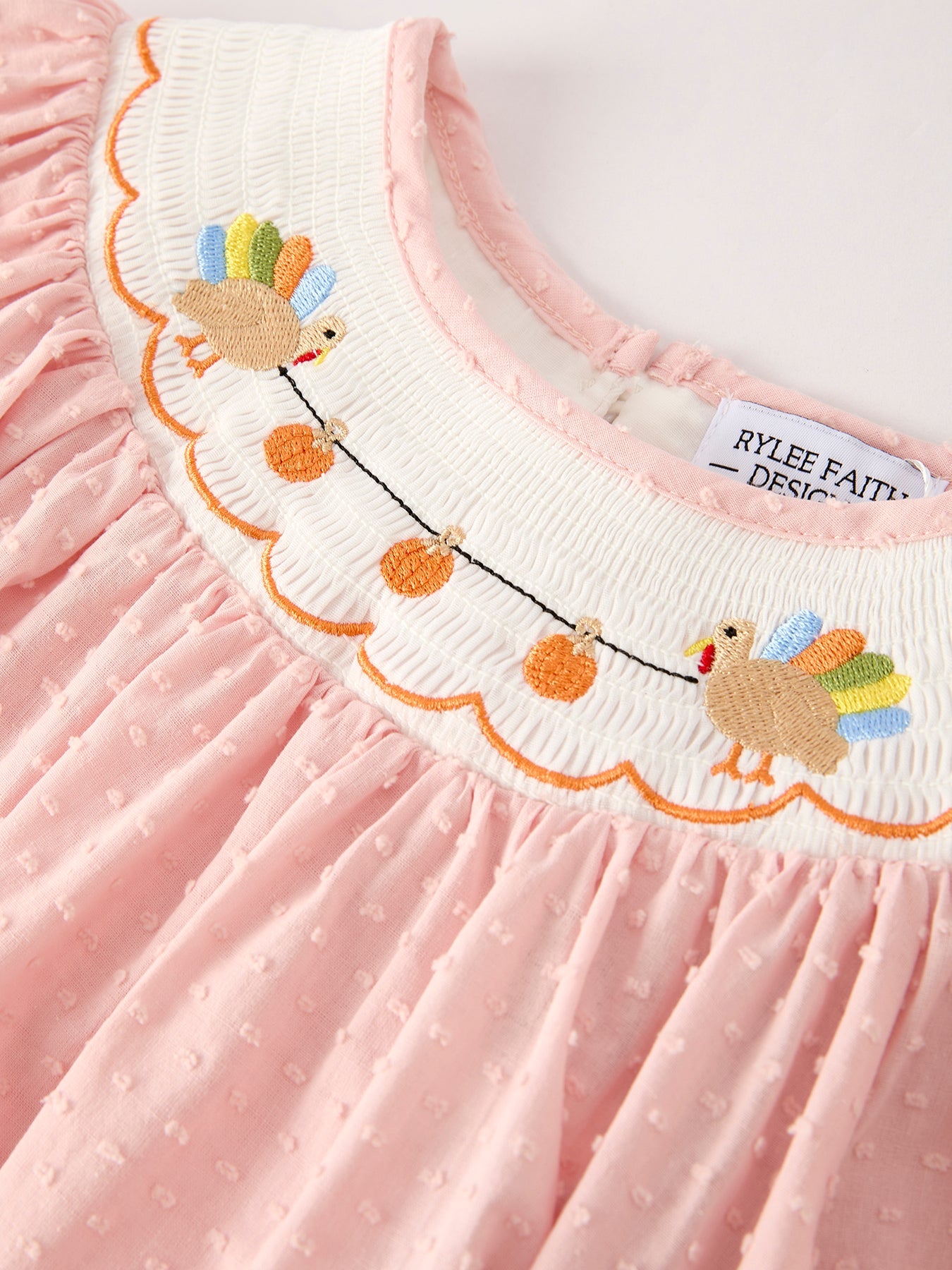 Fall Thanksgiving & Halloween Chicken Pumpkin Smock Embroidery Baby Girl Dress