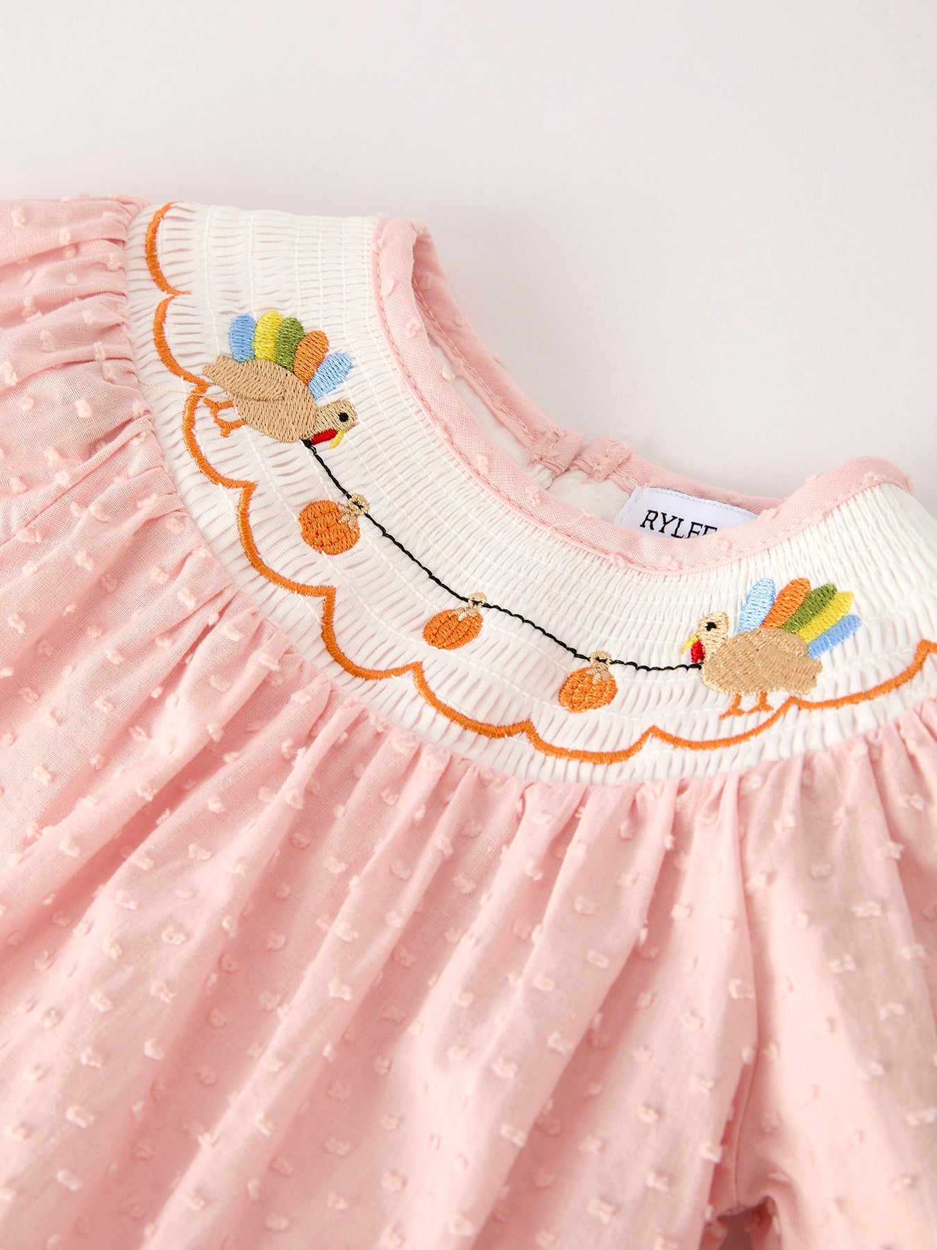 Fall Thanksgiving & Halloween Chicken Pumpkin Smock Embroidery Baby Girl Romper