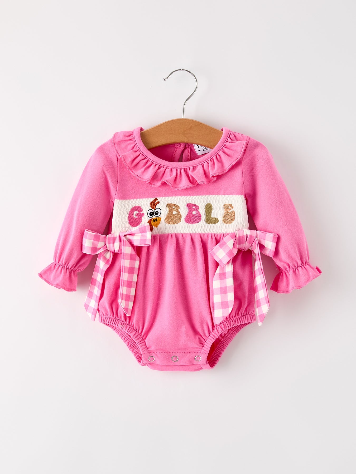 Fall Thanksgiving & Halloween "GOBBLE" Smock Embroidery Baby Girl Romper