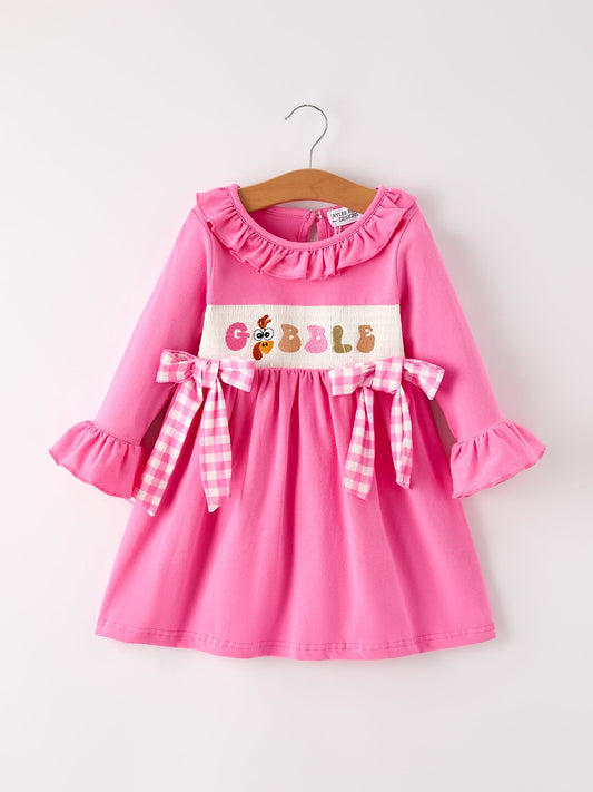 Fall Thanksgiving "GOBBLE" Smock Embroidery Baby Girl Dress