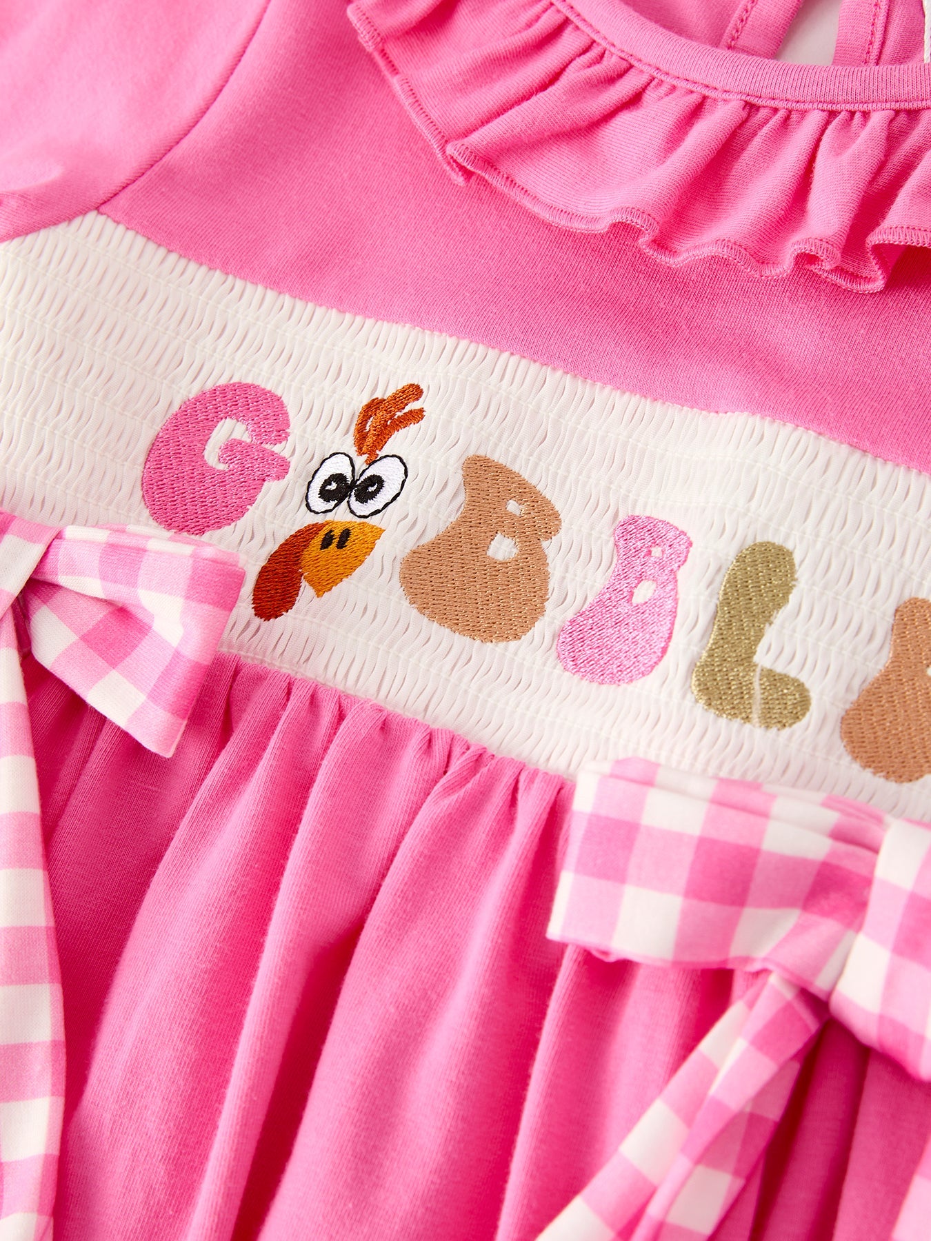 Fall Thanksgiving "GOBBLE" Smock Embroidery Baby Girl Dress