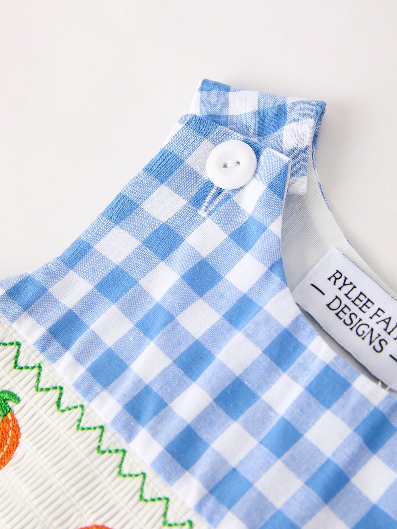 Fall Thanksgiving & Halloween Blue Pumpkin Smock Embroidery Baby Boy Romper