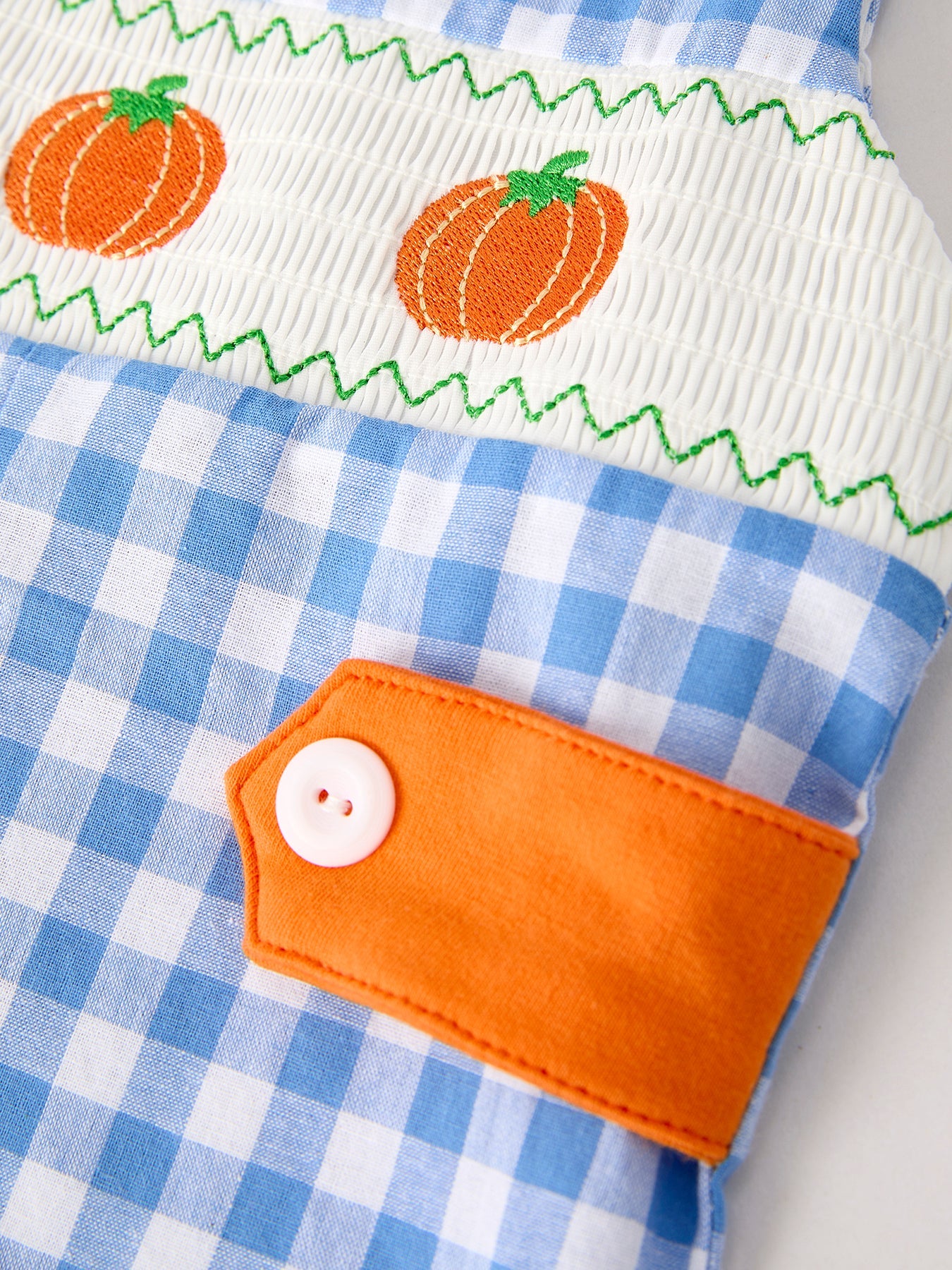 Fall Thanksgiving & Halloween Blue Pumpkin Smock Embroidery Baby Boy Romper