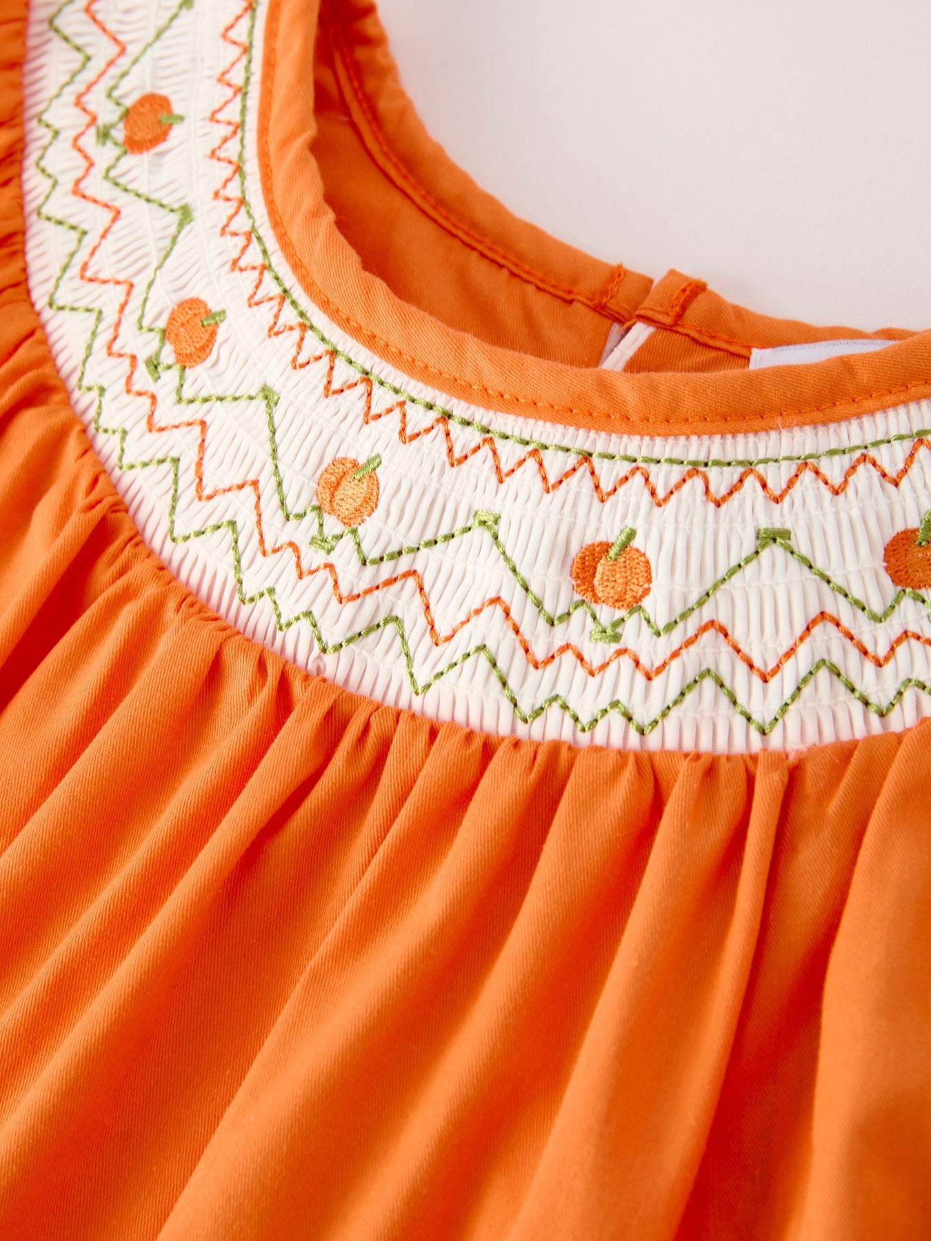 Fall Thanksgiving & Halloween Orange Pumpkin Smock Embroidery Lace Baby Girl Dress