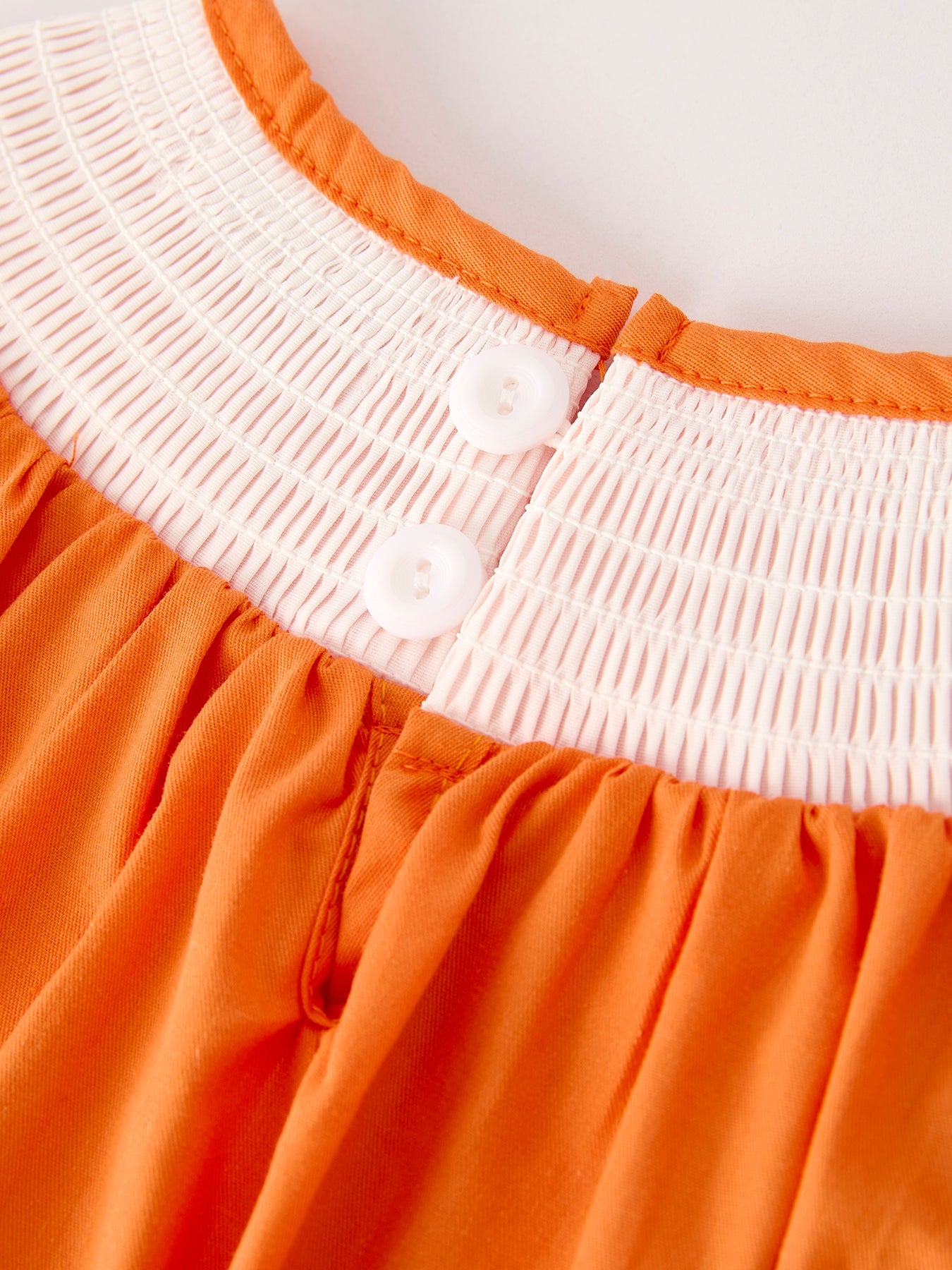 Fall Thanksgiving & Halloween Orange Pumpkin Smock Embroidery Lace Baby Girl Dress