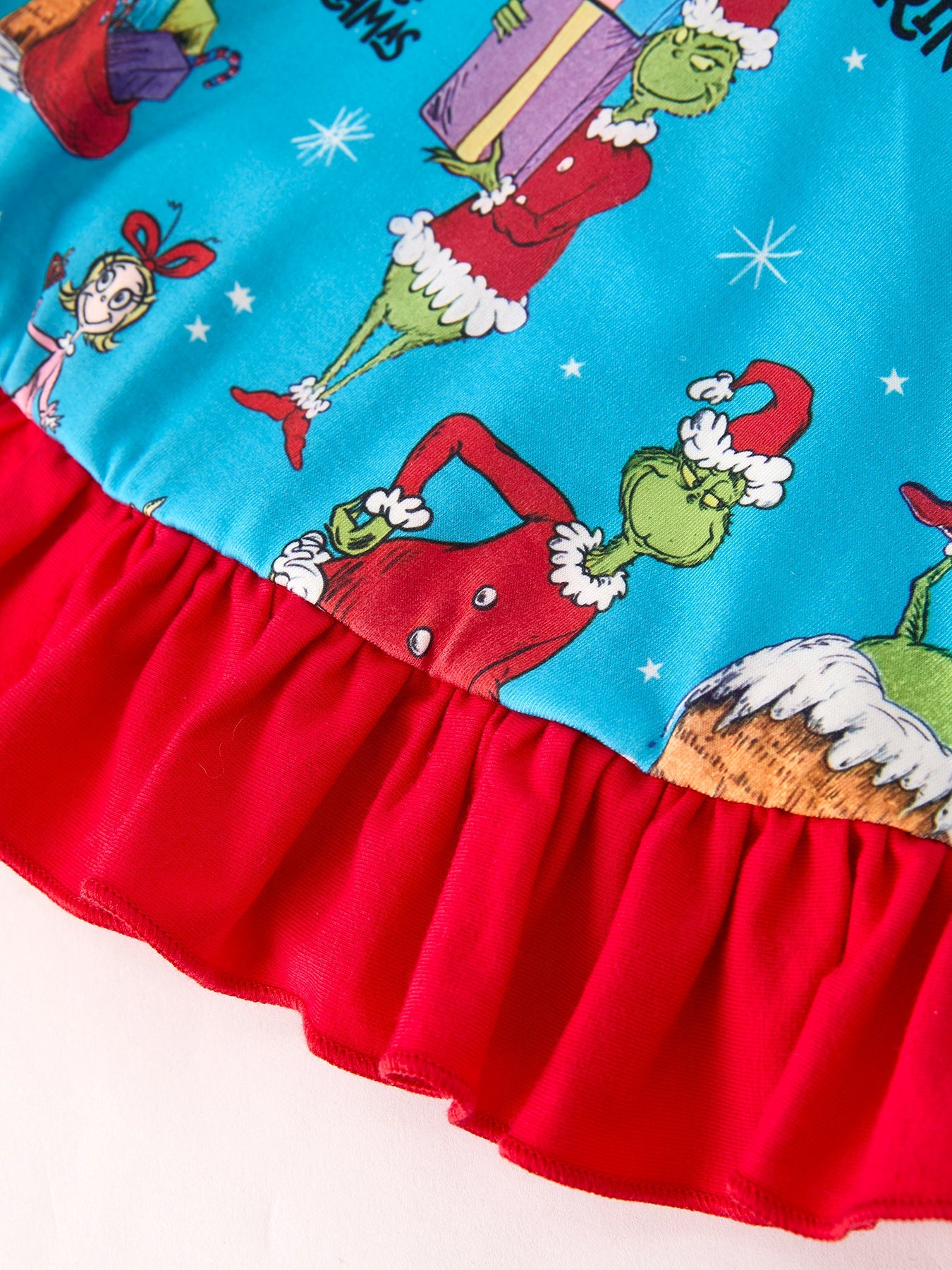 Winter Blue Christmas Tree Character Ruffle Girls Dress