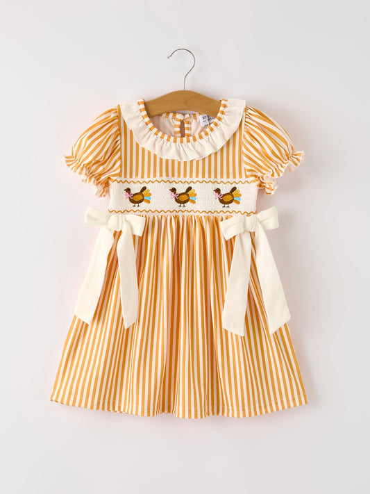 Fall Thanksgiving Smock Embroidery Baby Girl Dress