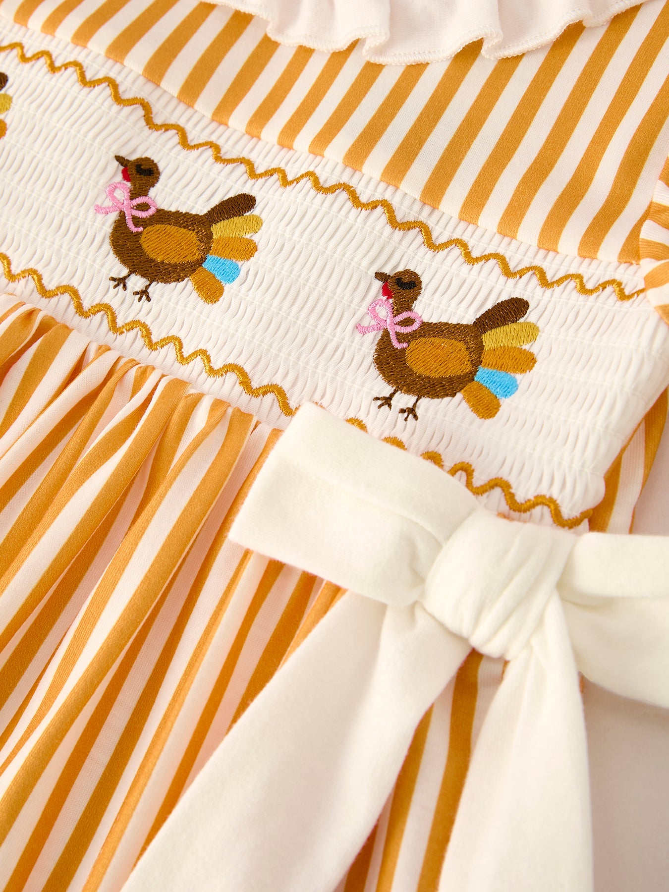 Fall Thanksgiving Smock Embroidery Baby Girl Dress