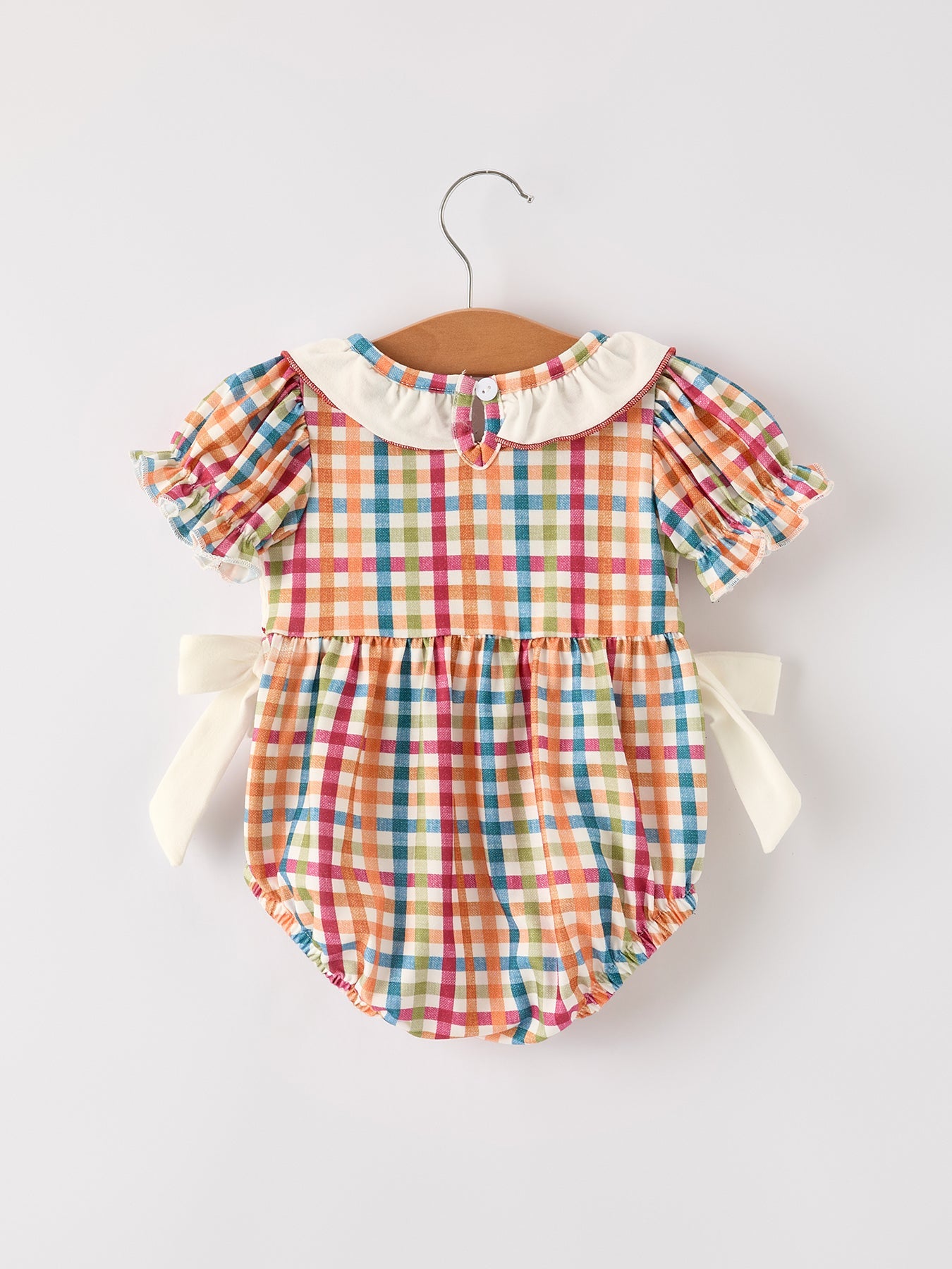 Fall Thanksgiving Color Plaid Embroidery Smocking Baby Girls Romper