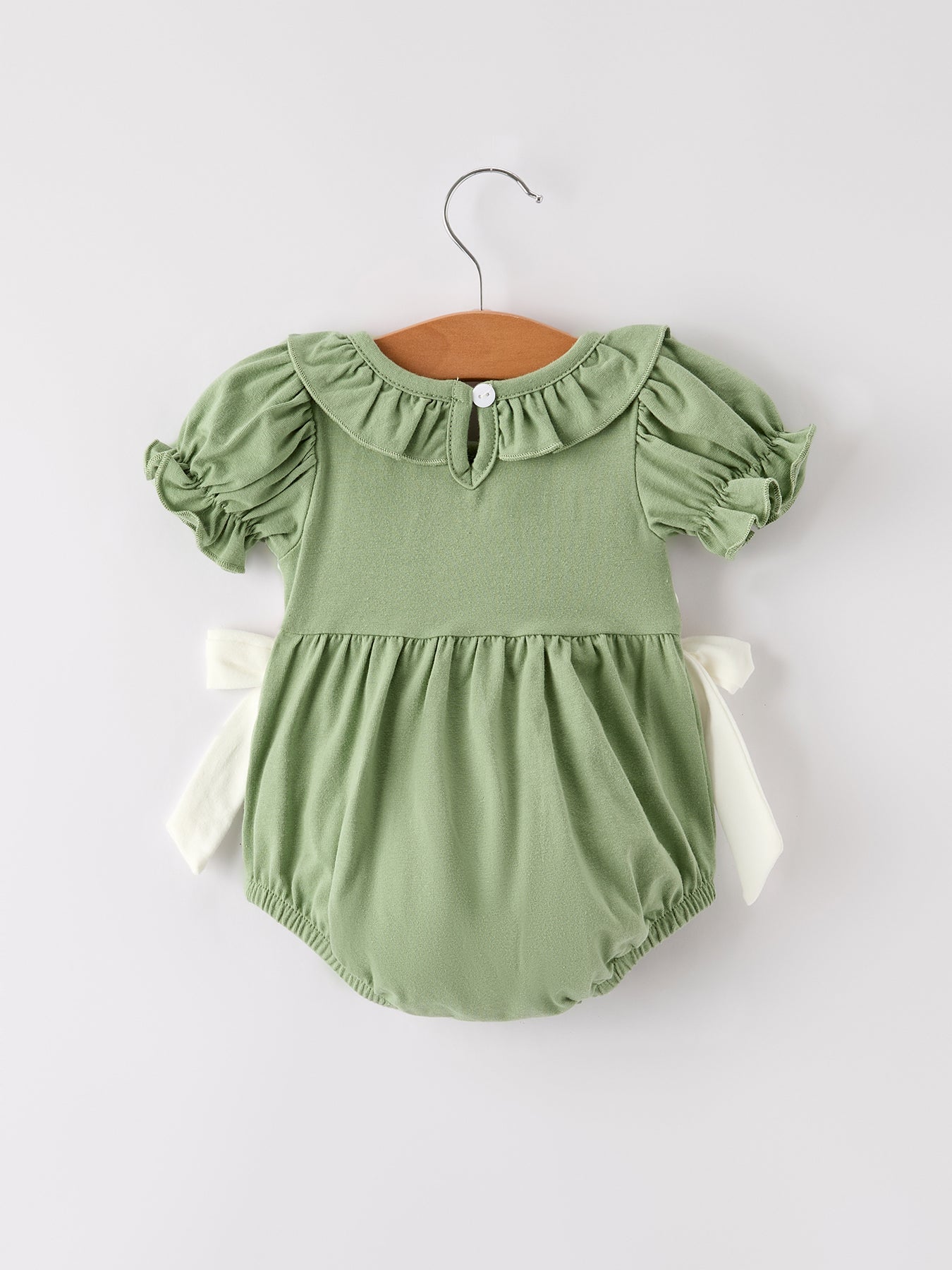 Fall Thanksgiving Smock Embroidered Green  Baby Girl Romper