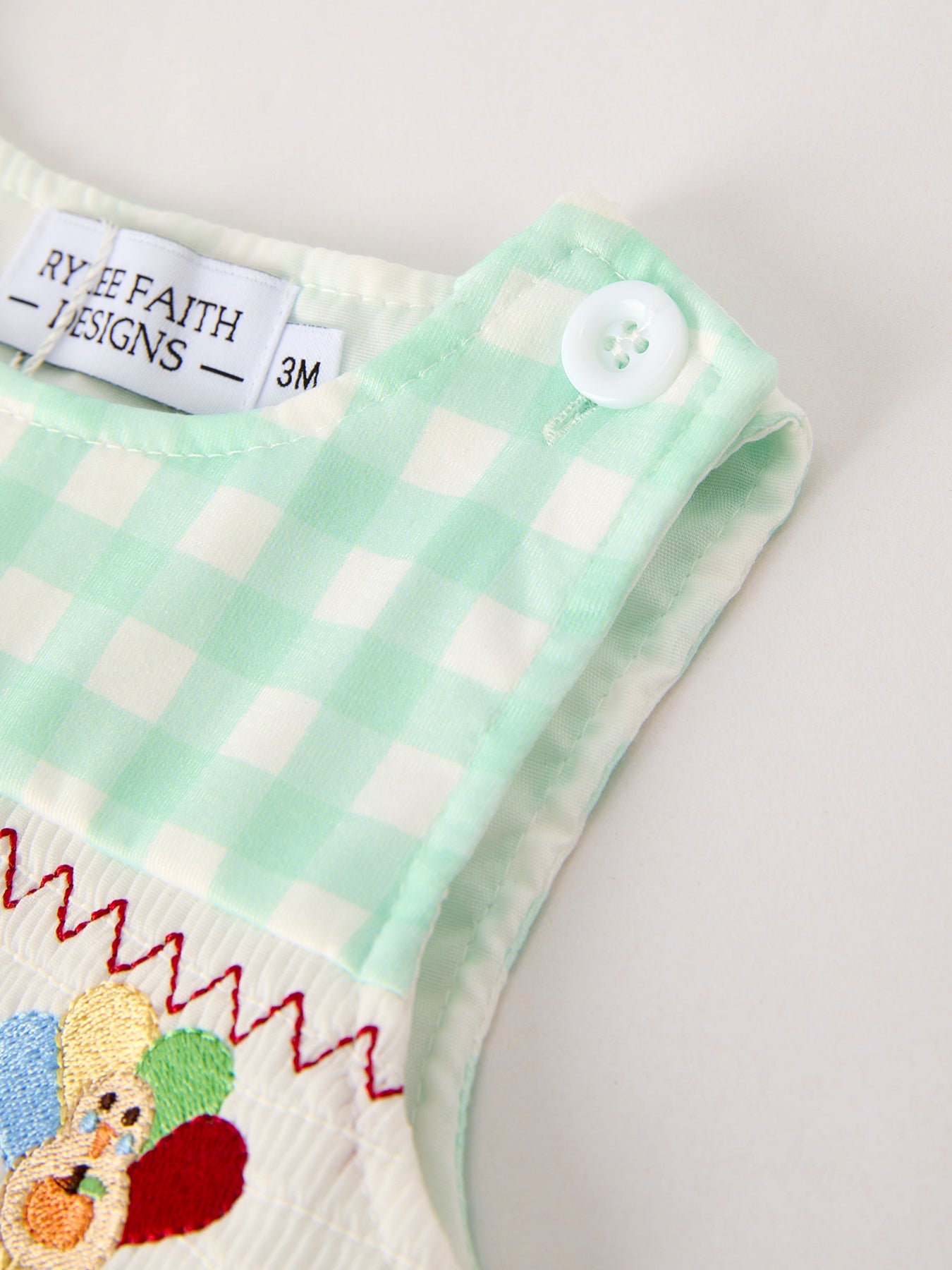 Fall Thanksgiving Green Smock Embroidered Plaid Baby Boys Romper