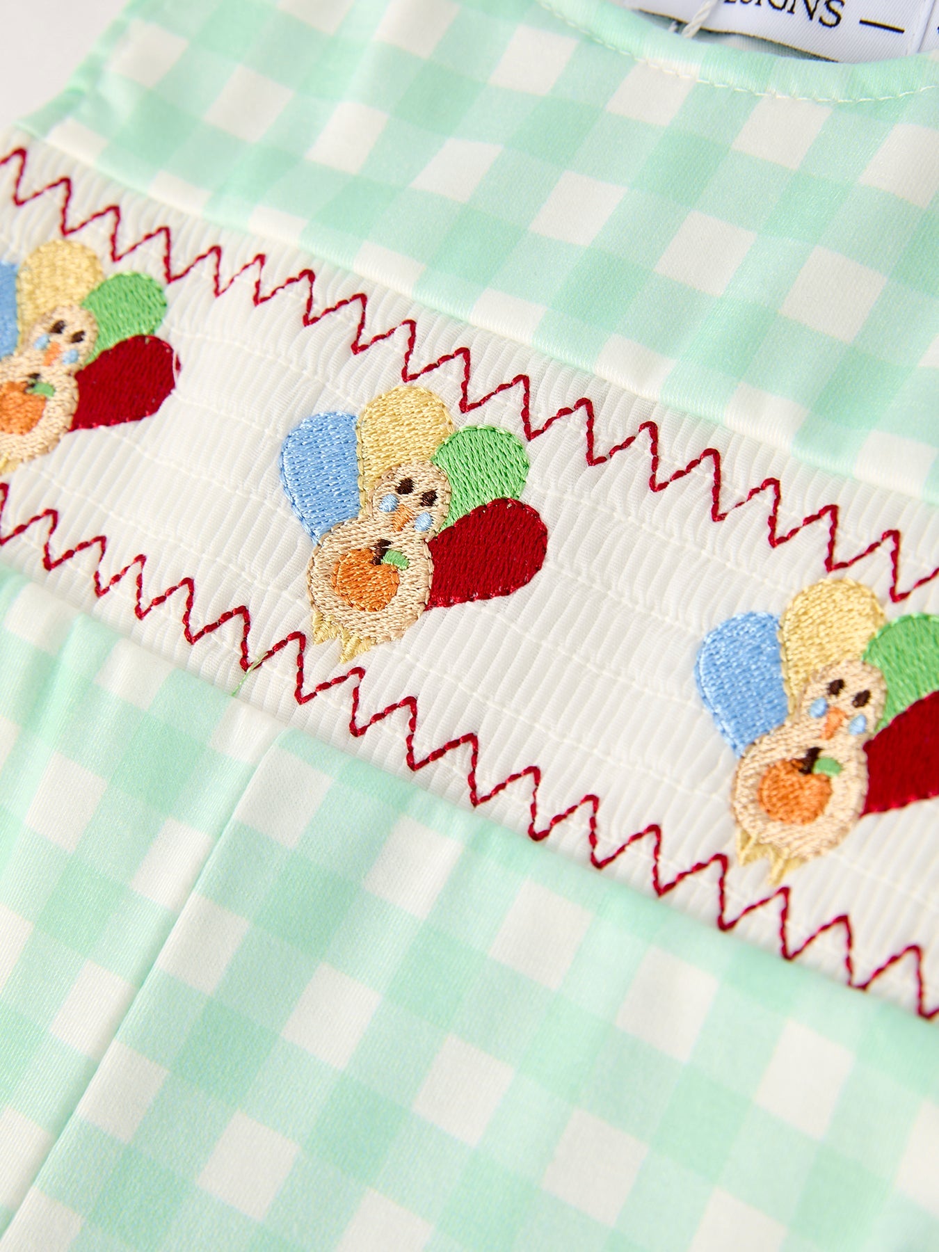 Fall Thanksgiving Green Smock Embroidered Plaid Baby Boys Romper