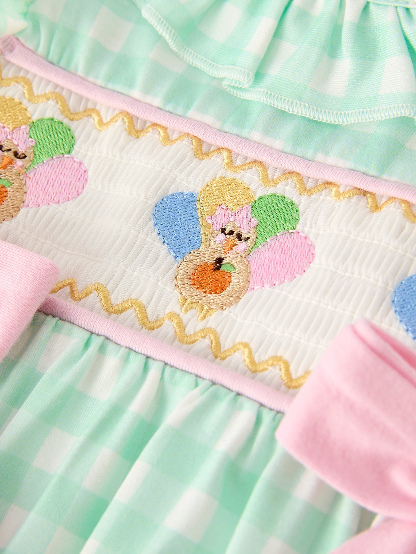 Fall Thanksgiving Green Smock Embroidered Plaid Baby Girls Romper