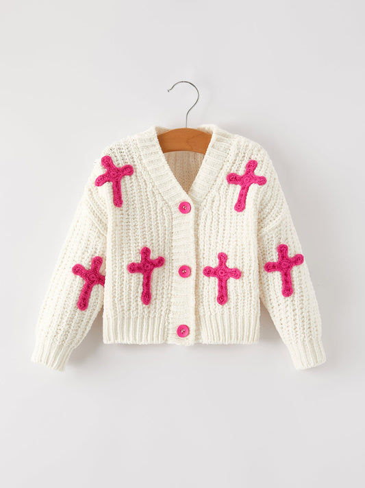 Winter Christian Girls Cross Cardigan Sweater