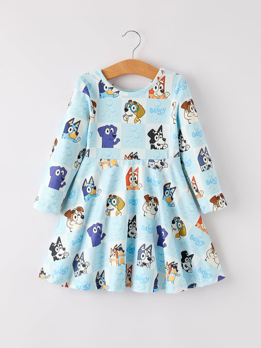 Character Print Blue Girls Dress