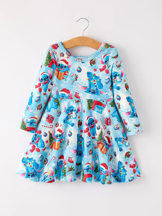 Winter Christmas Character Gift Print Girls Dress