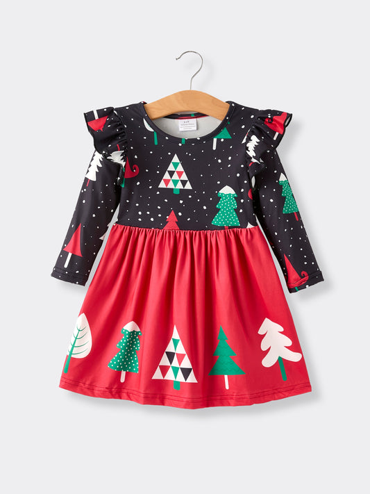Winter Christmas Print Holiday Casual Girls Dress