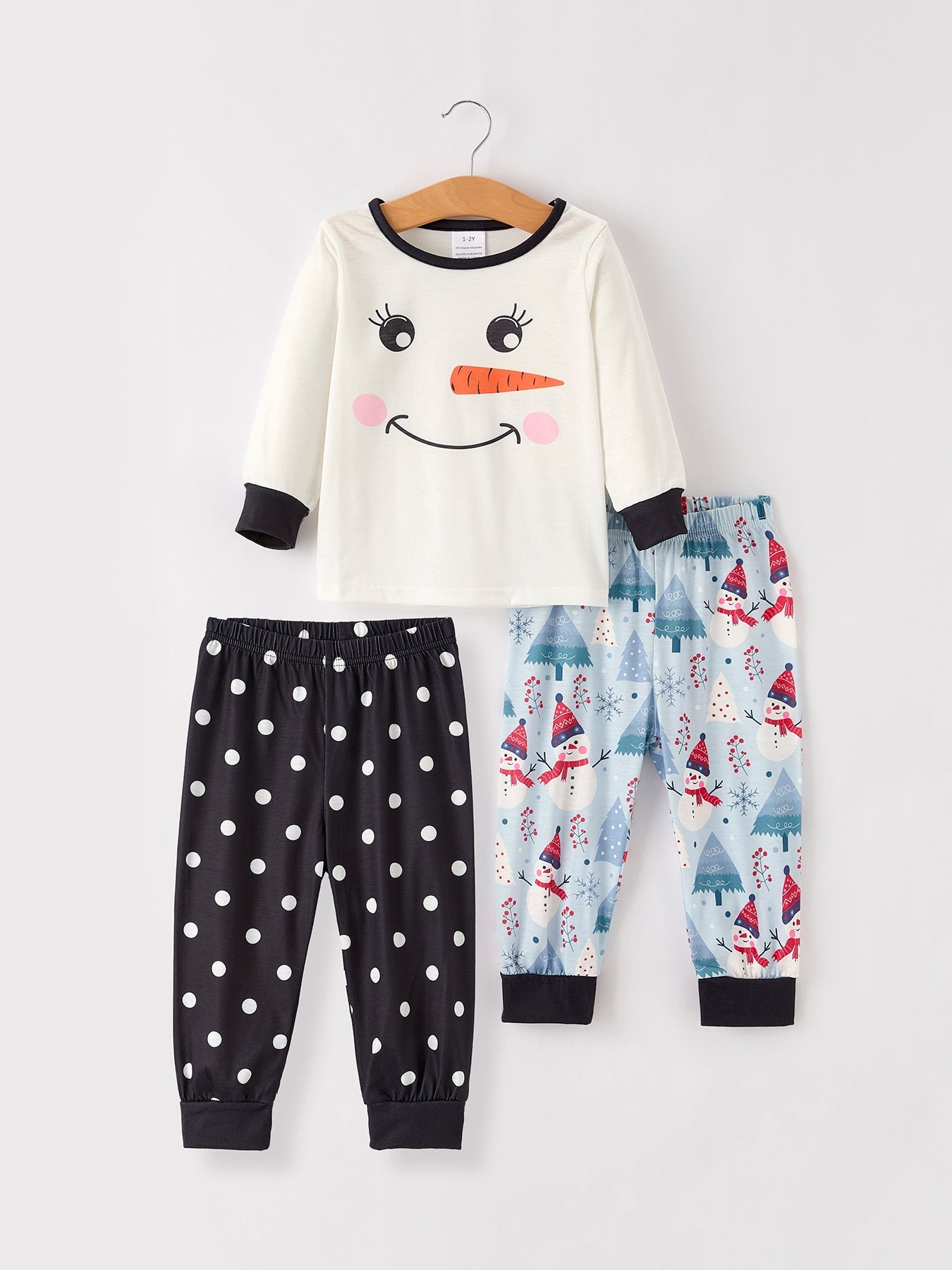 Christmas Print 1 Top + 2 Pants Combination Girls Pajama Set