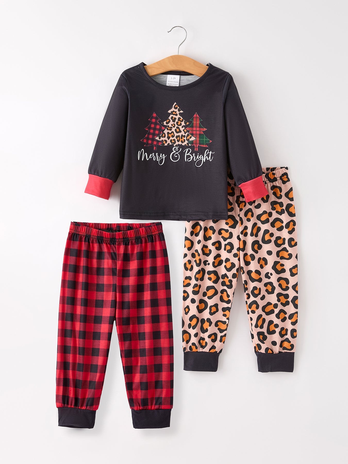 Christmas Print 1 Top + 2 Pants Combination Girls Pajama Set