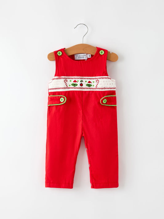Christmas Cheer: Red Holiday Baby Boys Romper with Cute Embroidery