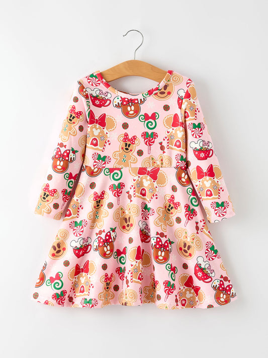 Christmas Character Sweet Gingerbread and Candy Print Girls Dress