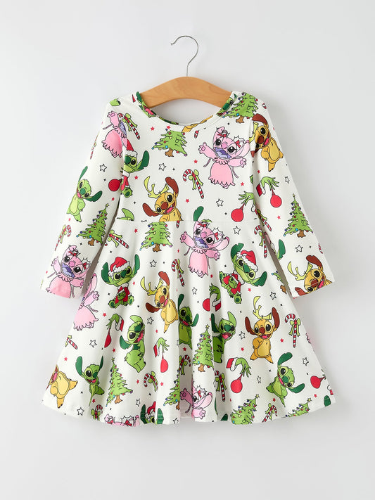Christmas Girls Dress with Tree and Characters