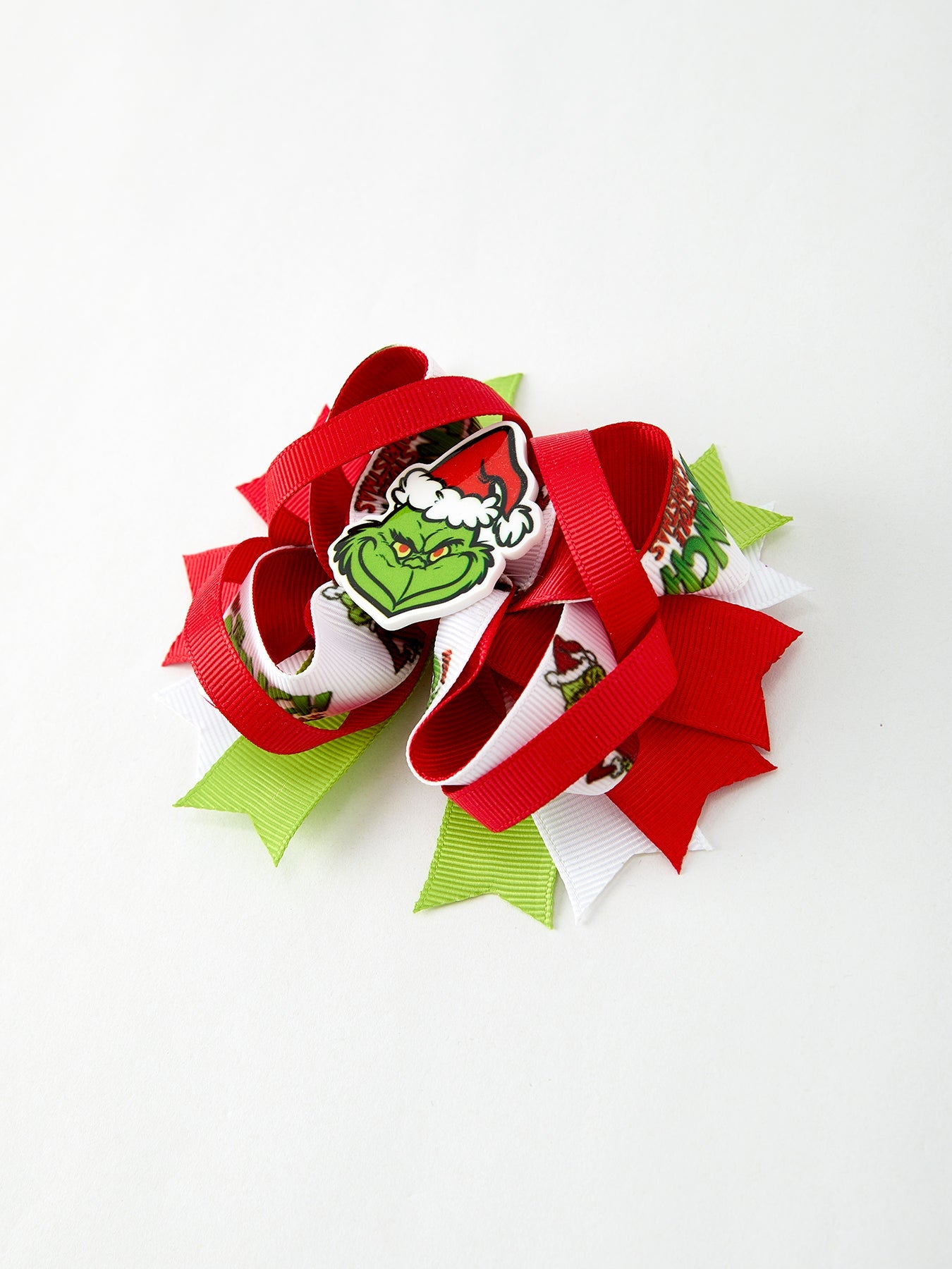 Christmas Character Red Green Bow 4.7 inch Hairpin