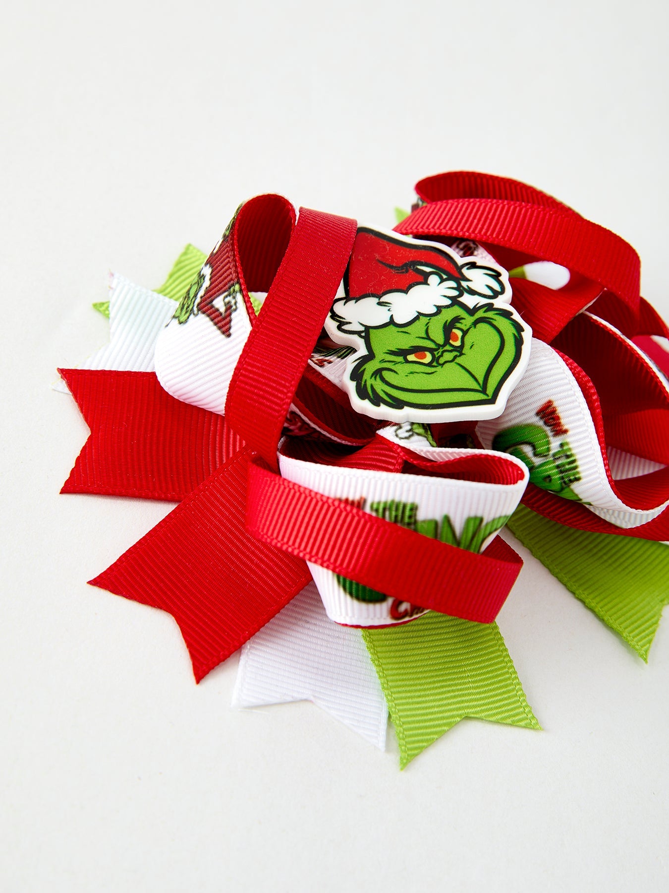 Christmas Character Red Green Bow 4.7 inch Hairpin