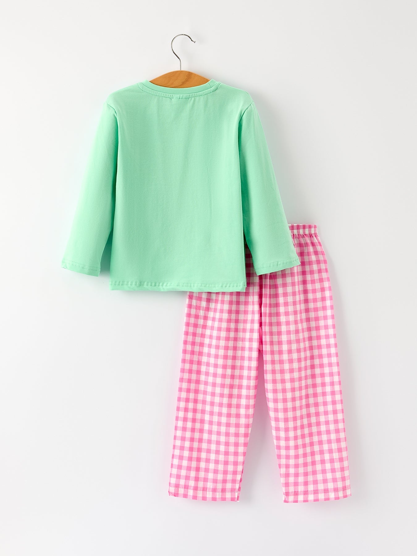 Christmas Green Santa Applique Plaid Boys Set