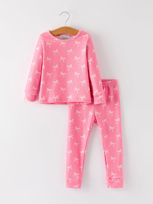 Girls Pink Bow Pajama Set: Comfy and Cute