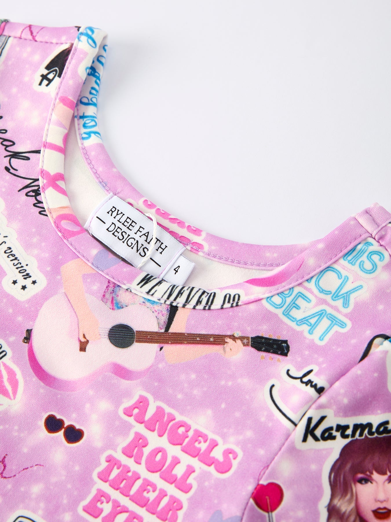 Purple Ts Twirly Print Girls Short sleeves Dress：Musical Journey in Style