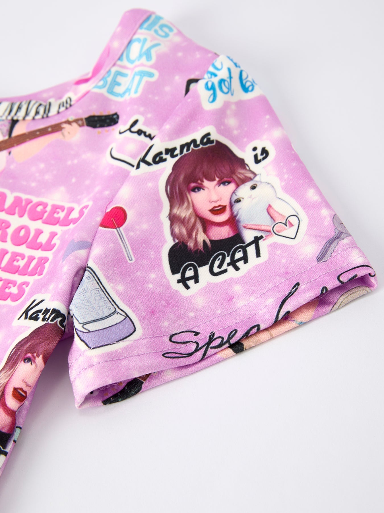 Purple Ts Twirly Print Girls Short sleeves Dress：Musical Journey in Style