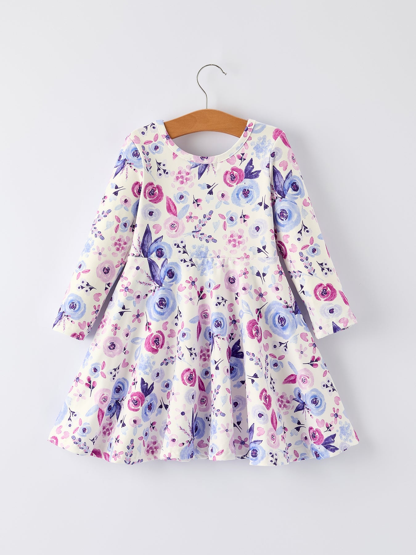 Purple Floral Baby Girl Dress with Long Sleeves