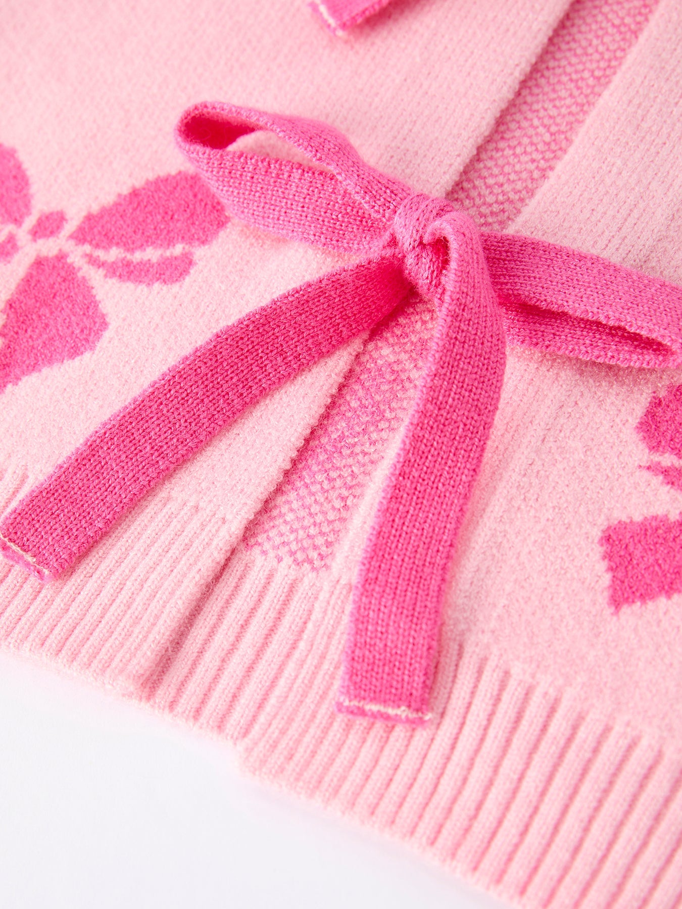 Pink Baby Bow Ribbon Ties Sweater Cardigan
