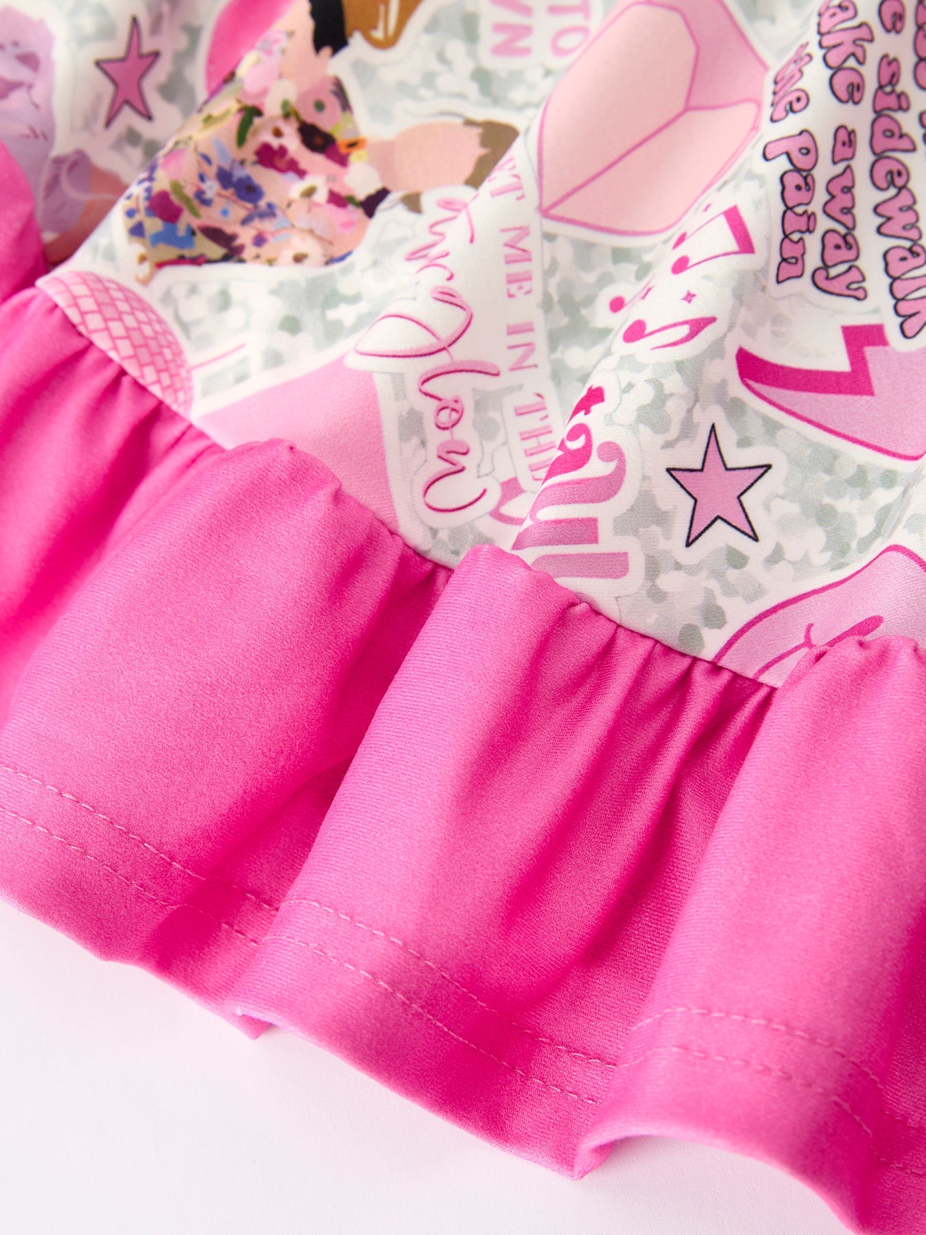 Pink TS Print Ruffle Girls' Long Sleeve Dress