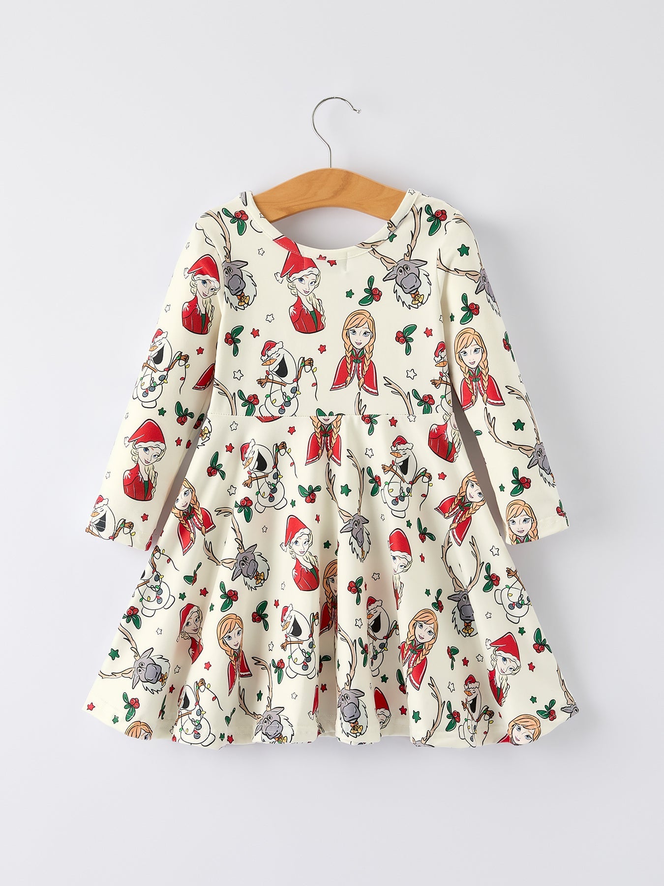 Christmas Girls Long Sleeve Dress with Character & Reindeer Print
