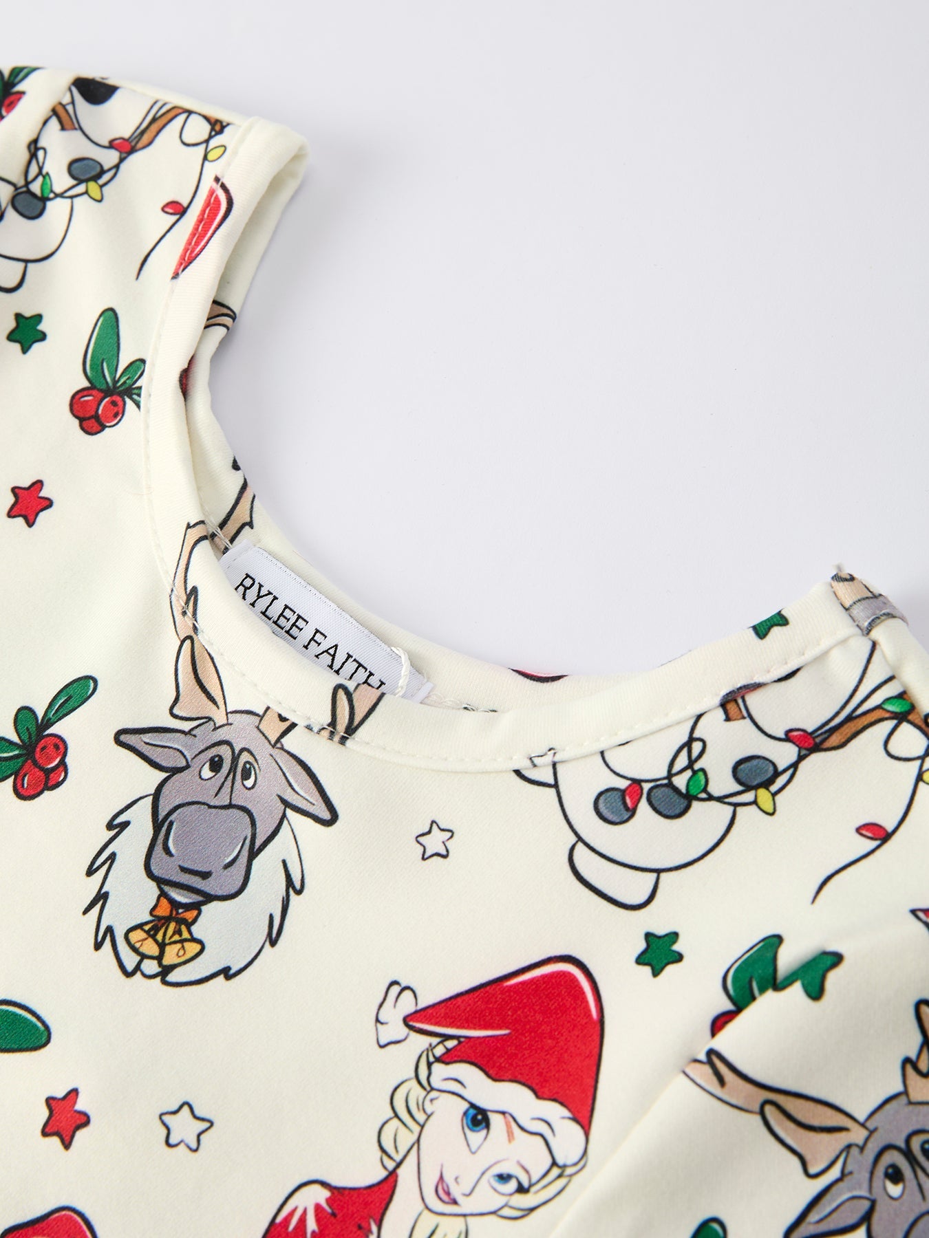 Christmas Girls Long Sleeve Dress with Character & Reindeer Print