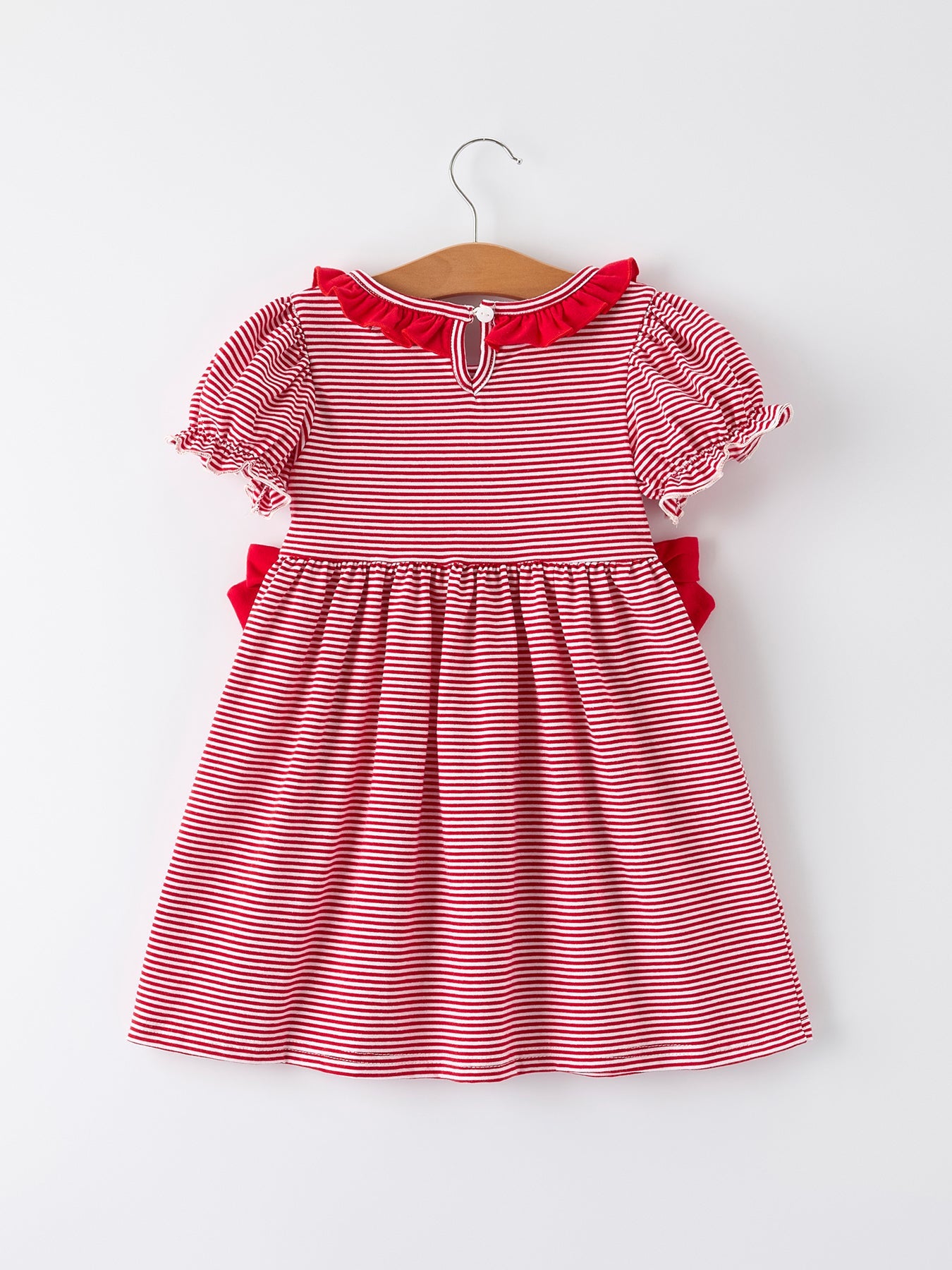 PREORDER Holiday Girls Dress with Embroidered Christmas Lights and Red Bow Details
