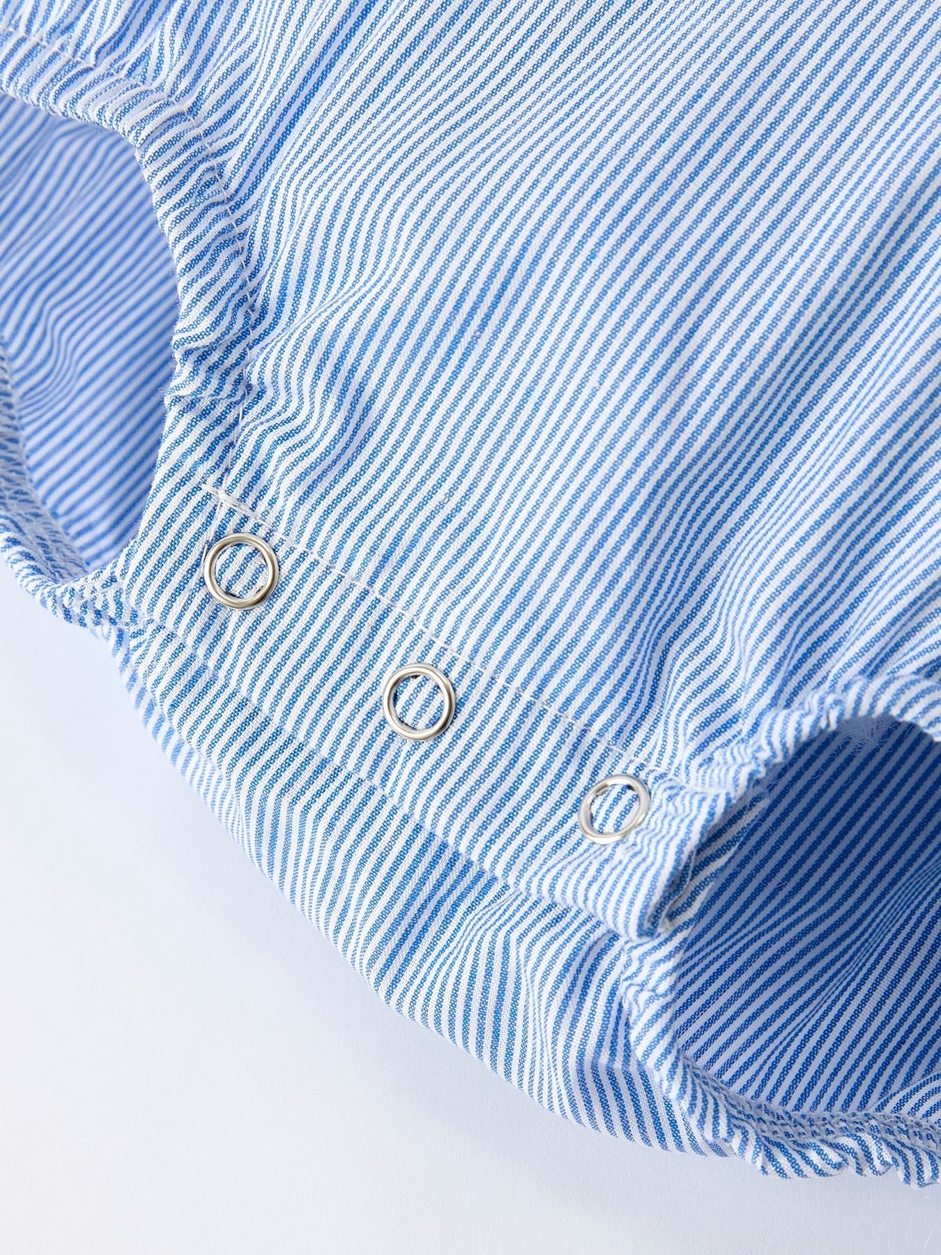 Baby Girls Romper – Blue Striped Smocked Outfit with Short Sleeves