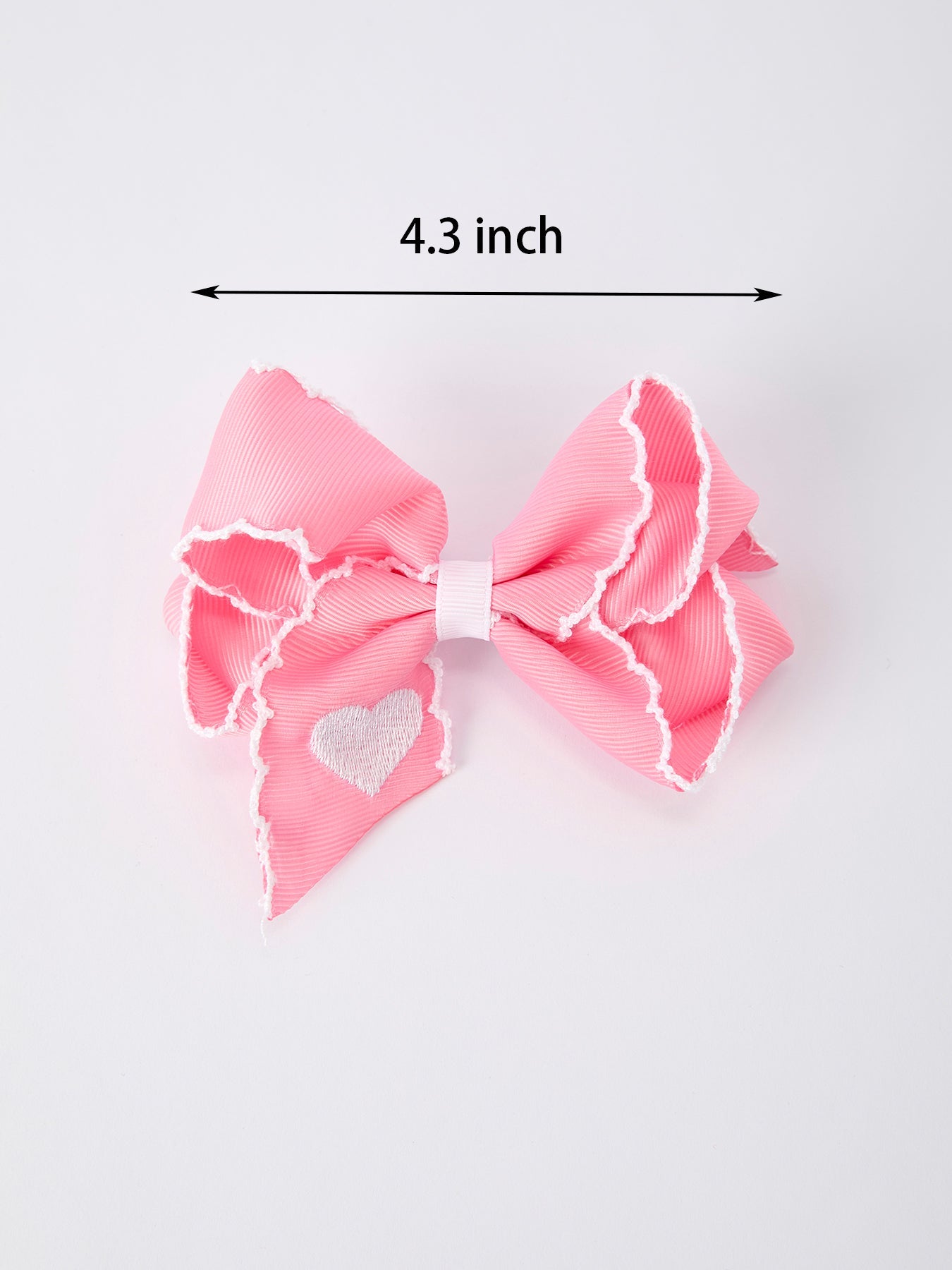Valentine Cute Pink Bow Hair Clip with White Heart Embroidery for Girls