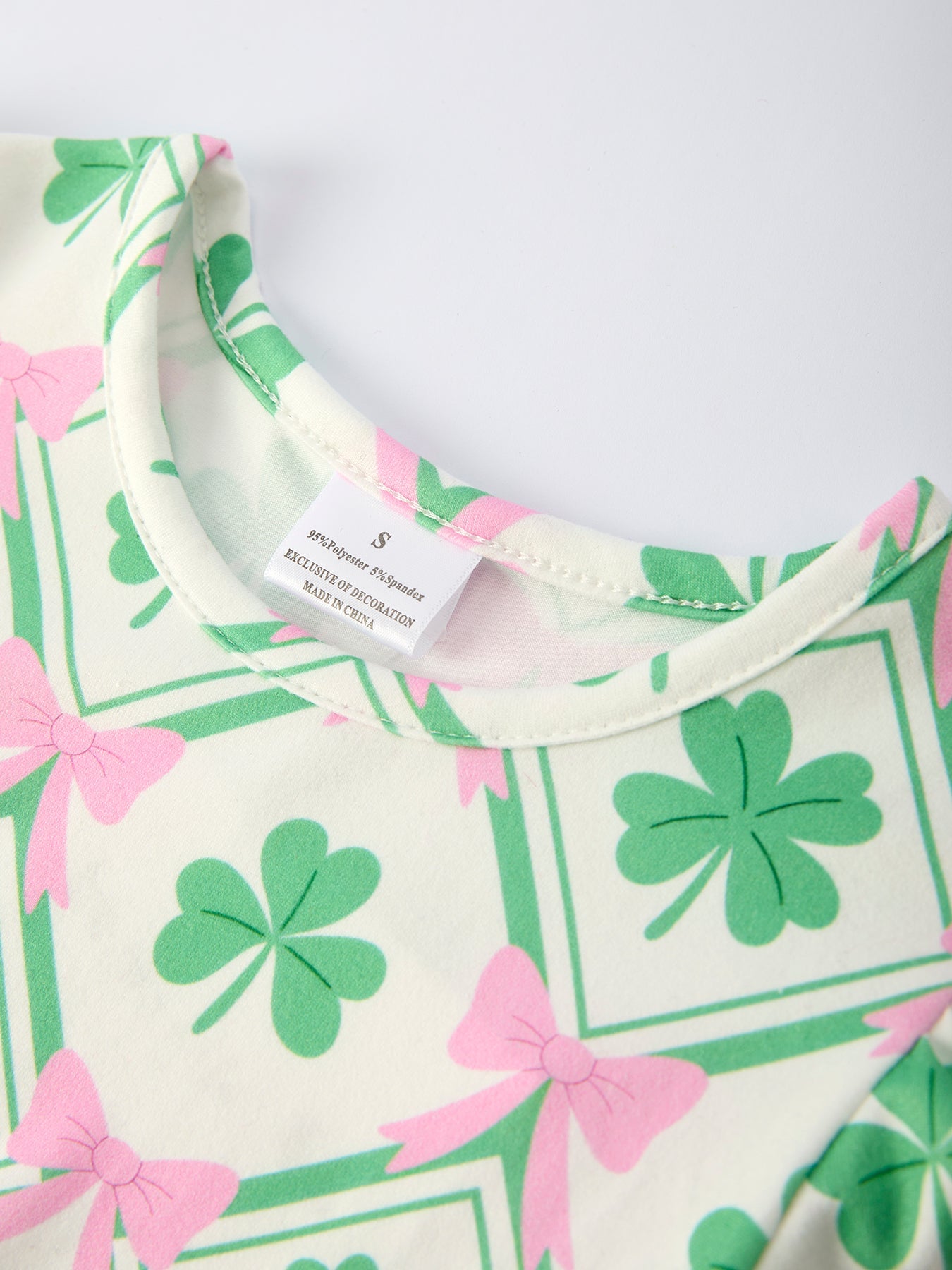 St. Patrick's Day Bow Shamrock Print Short Sleeves Girls Dress