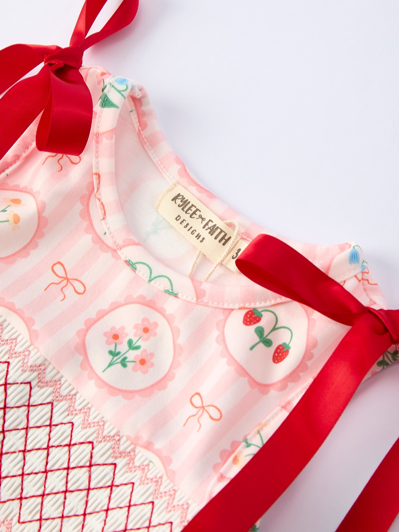 Spring Pink Floral Bow Smocked Girl Dress