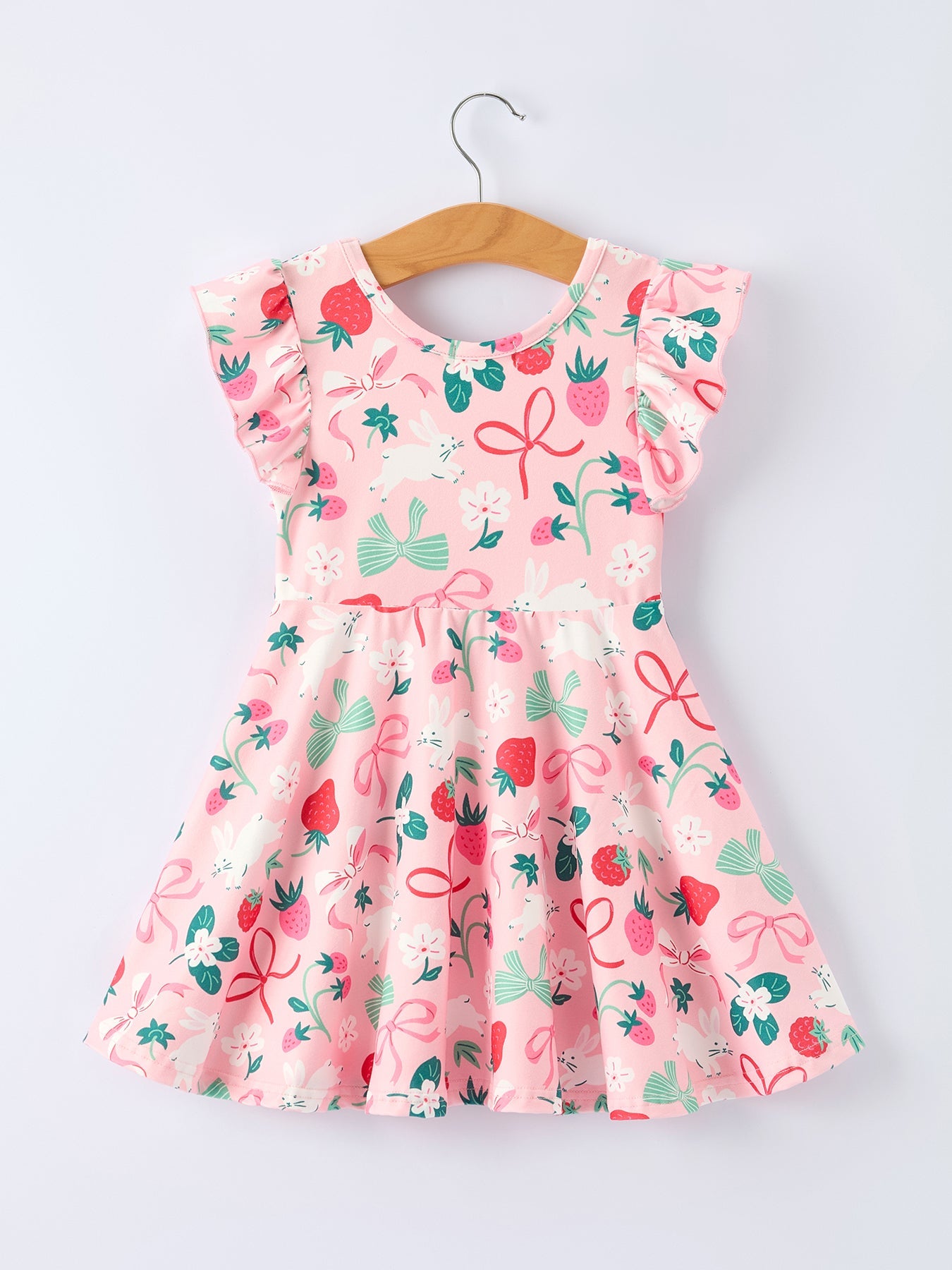 Easter Strawberry Bunny Bow Print Girls' Dress